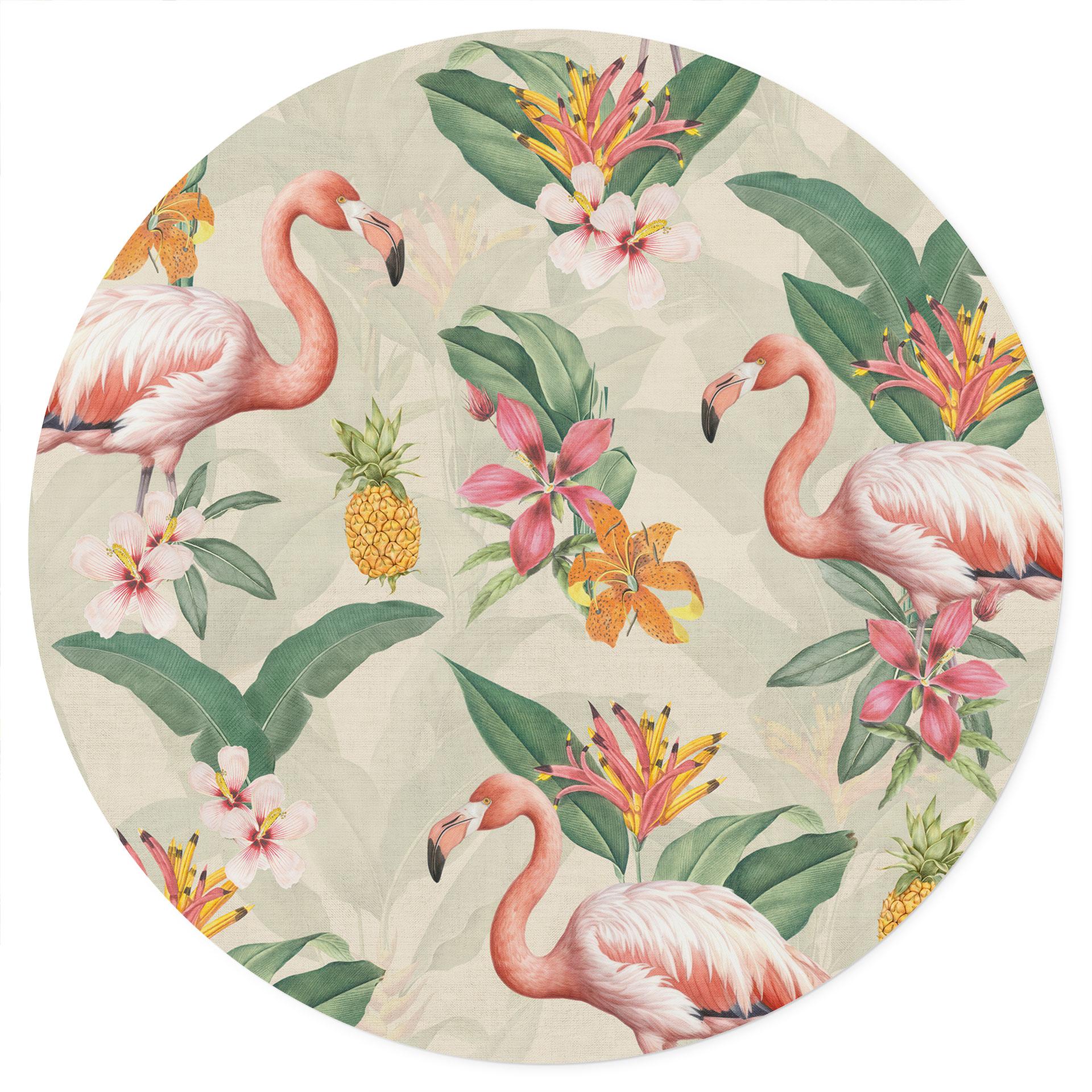 Wandtattoo Flamingo und tropische Blätter - Bloomery Decor - Rund