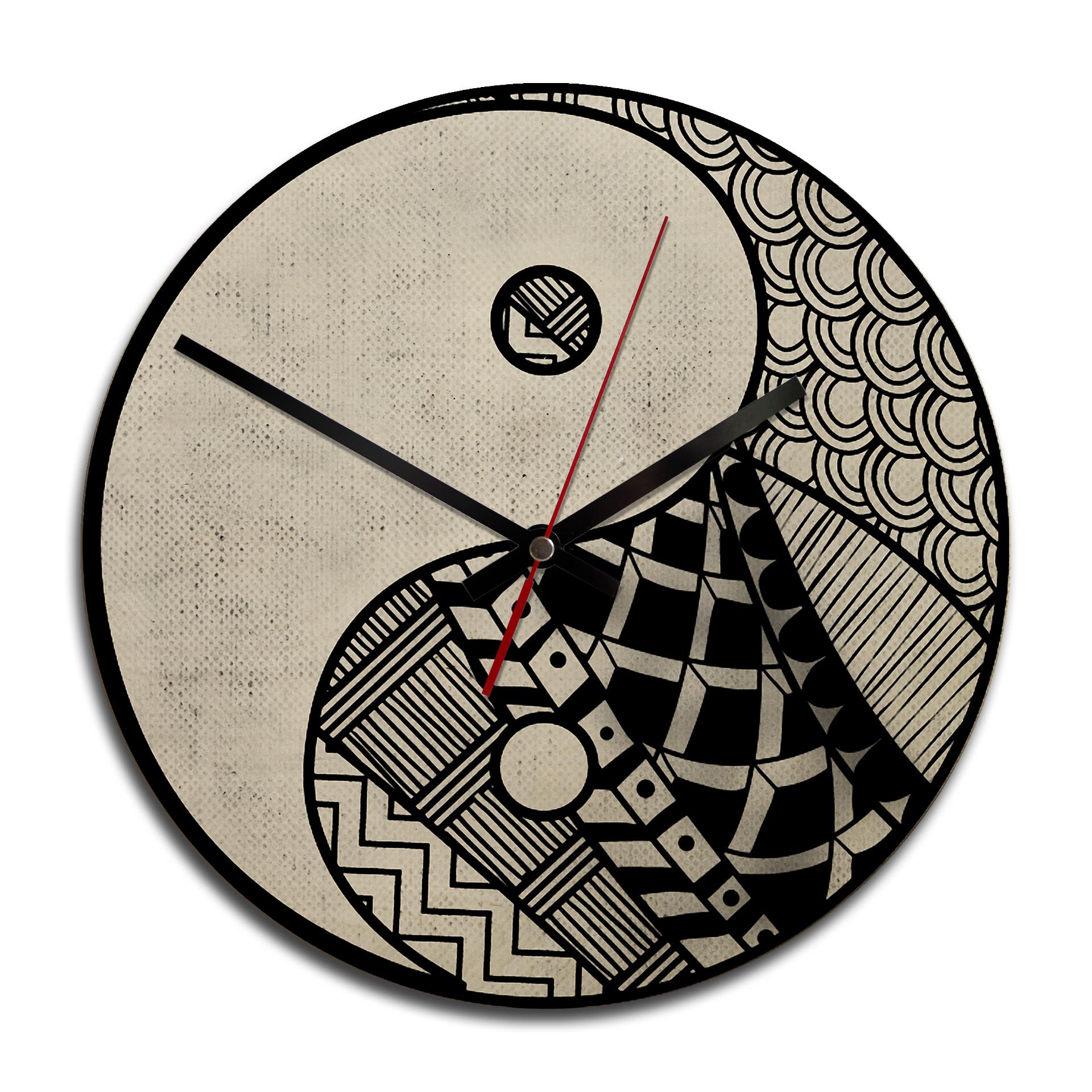 Horloge murale en bois - Yin yang