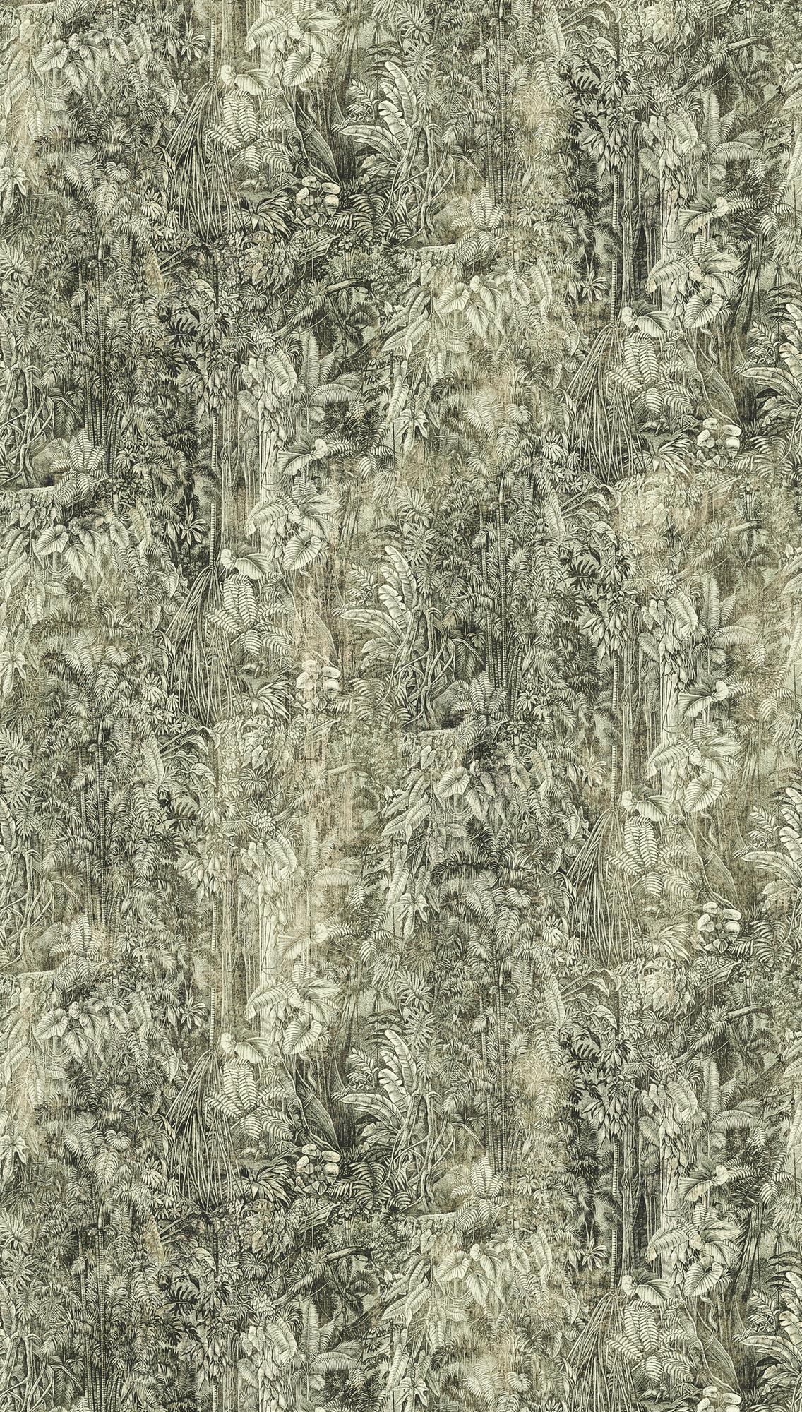 vintage behang groen grijs - vliesbehang retro vintage Livingwalls - mat en glad