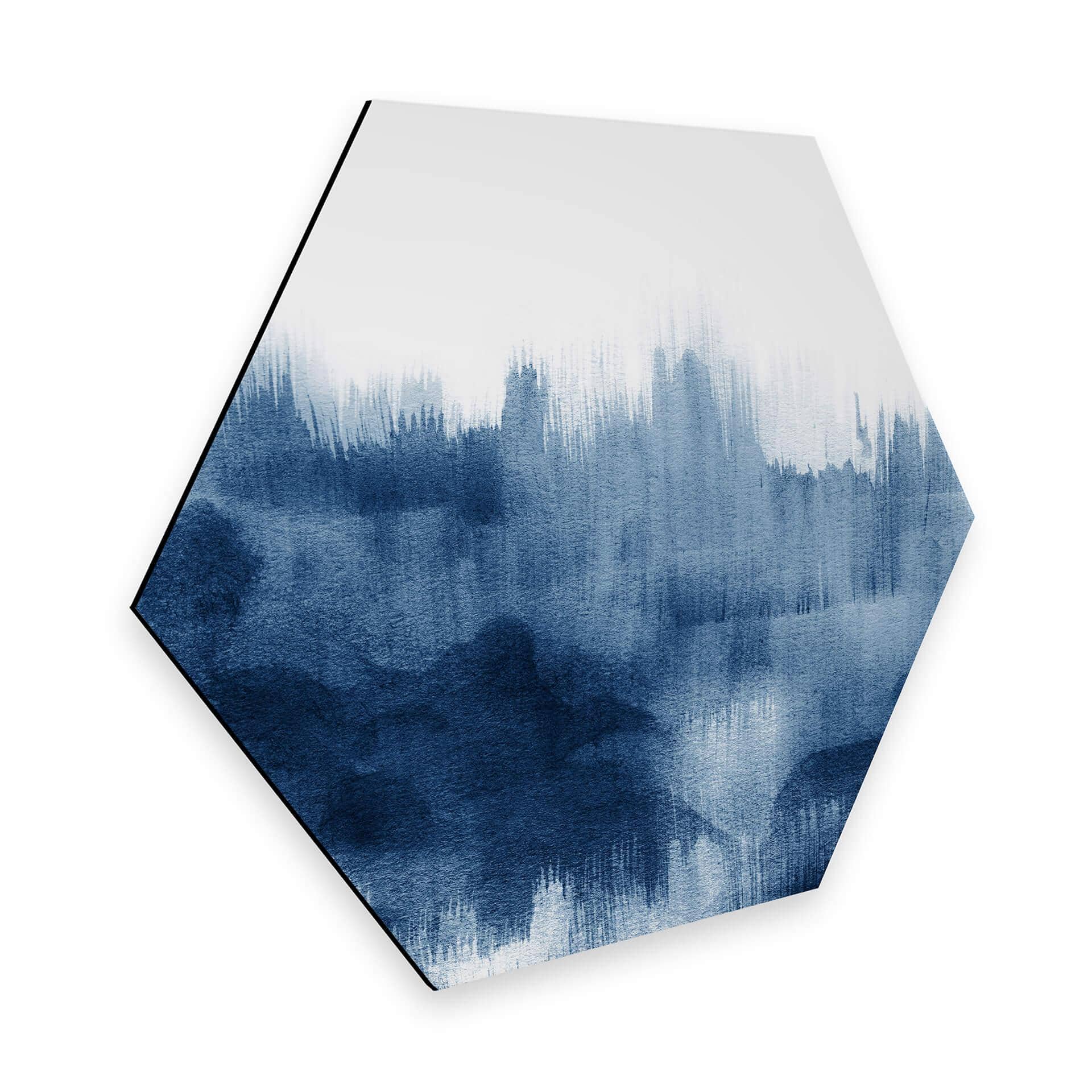 Hexagone - Alu-Dibond Nouveauprints - Coups de pinceau d'aquarelle (bleu)