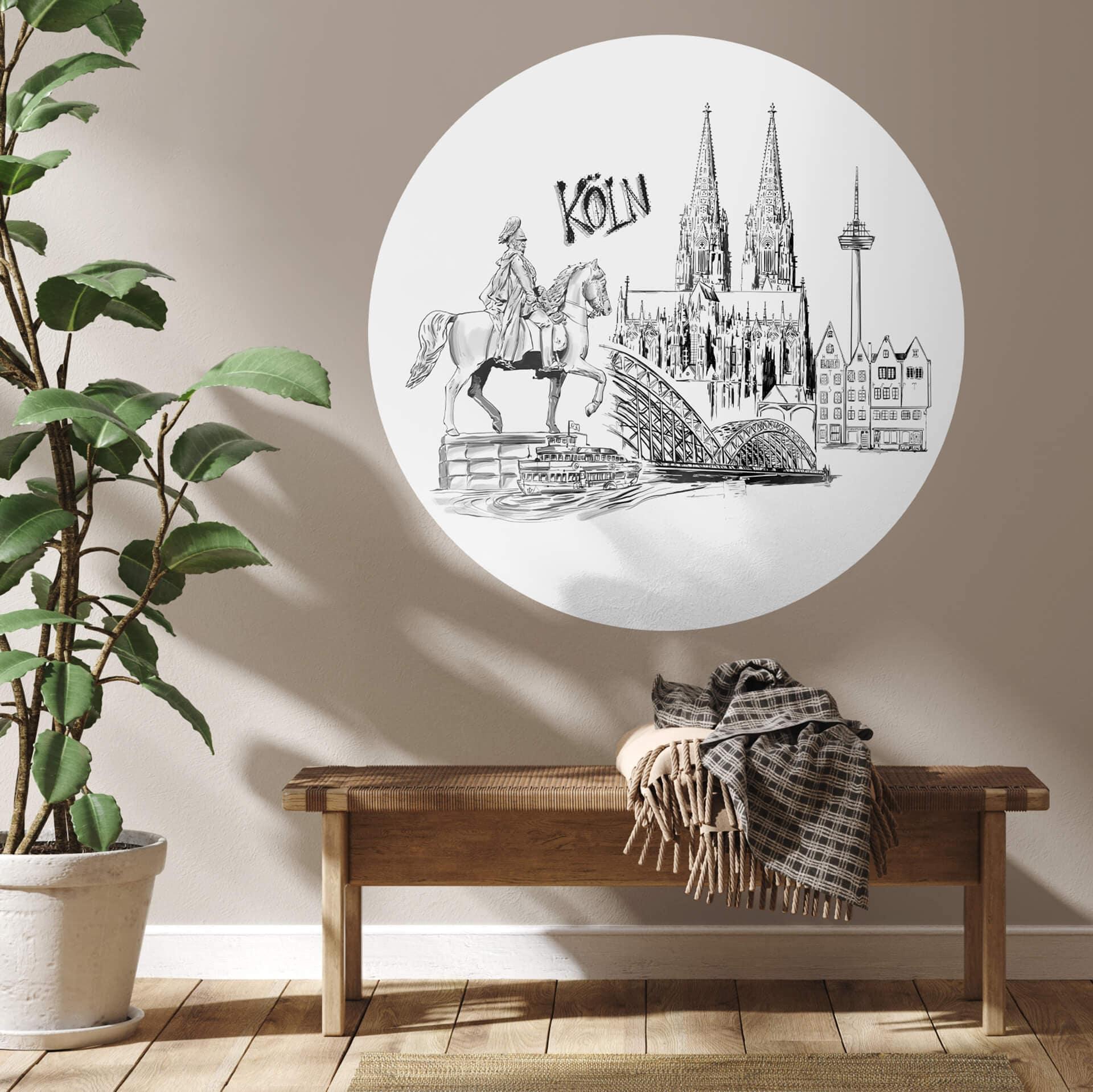 Wallsticker Köln - Sort og hvid - Rund - Elsk din by