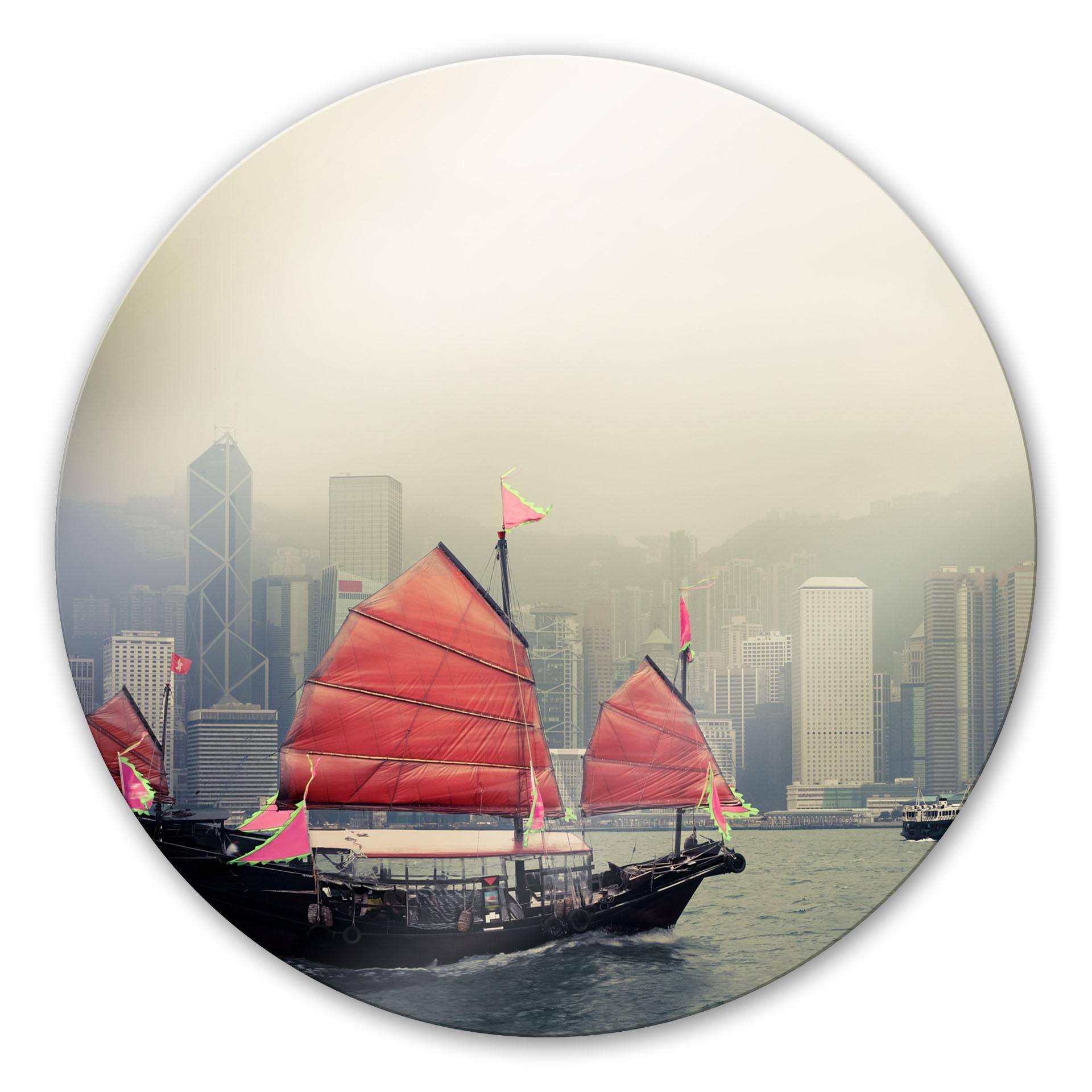 Glasschilderijen Zeilen in Hongkong - rond