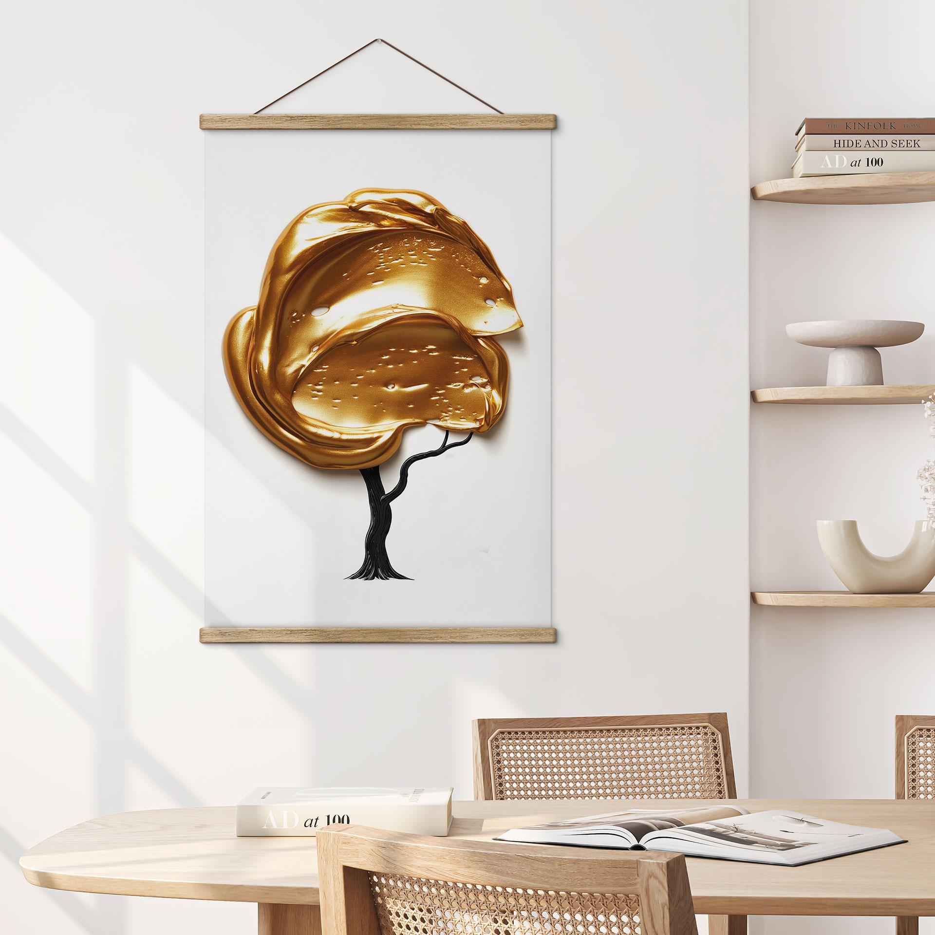 Tekstil plakat træ med gylden 3D-krone - Mielu