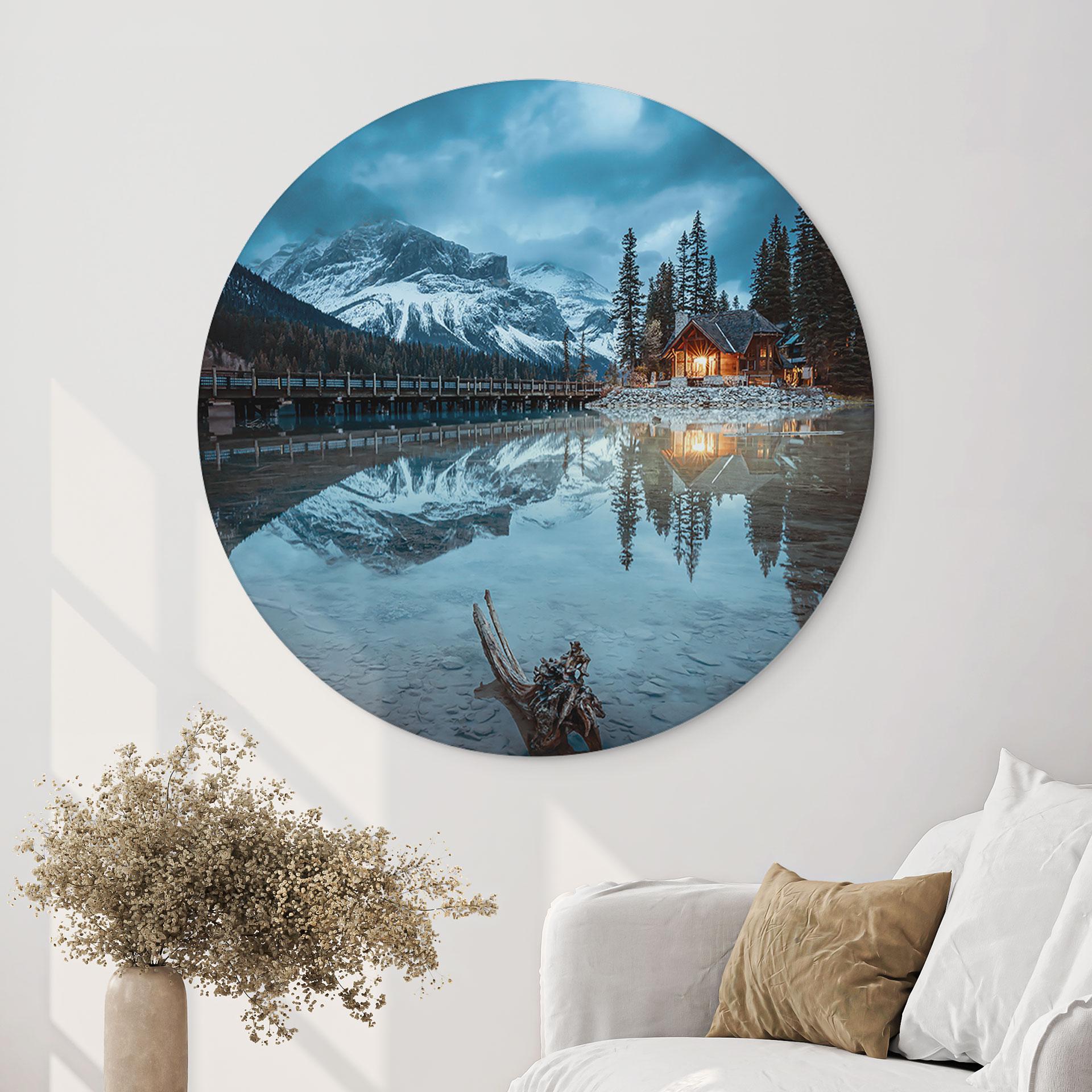 Wandbild Bergidylle am abendlichen See - Bing Li - Alu-Dibond Rund