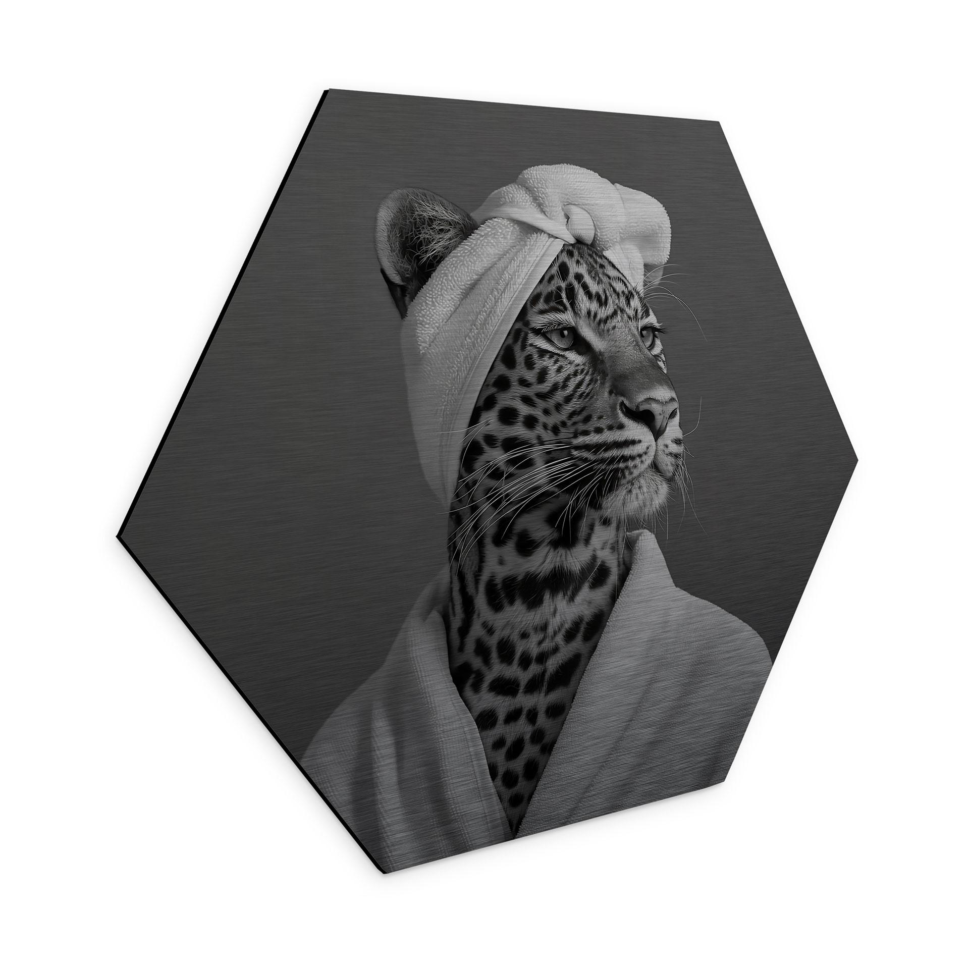 Sekskantet Billede med sølveffekt Royale Spa time-out med leopard - Rahner - Aluminium dibond