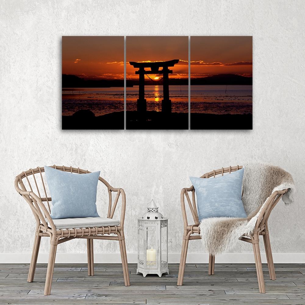 3 stykke lærredstryk, Torii Gate ved solnedgang