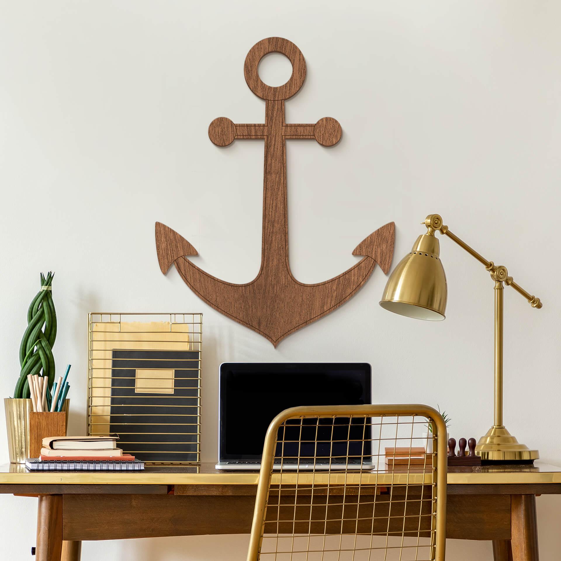 Décoration en bois - Ancre - Placage d'acajou