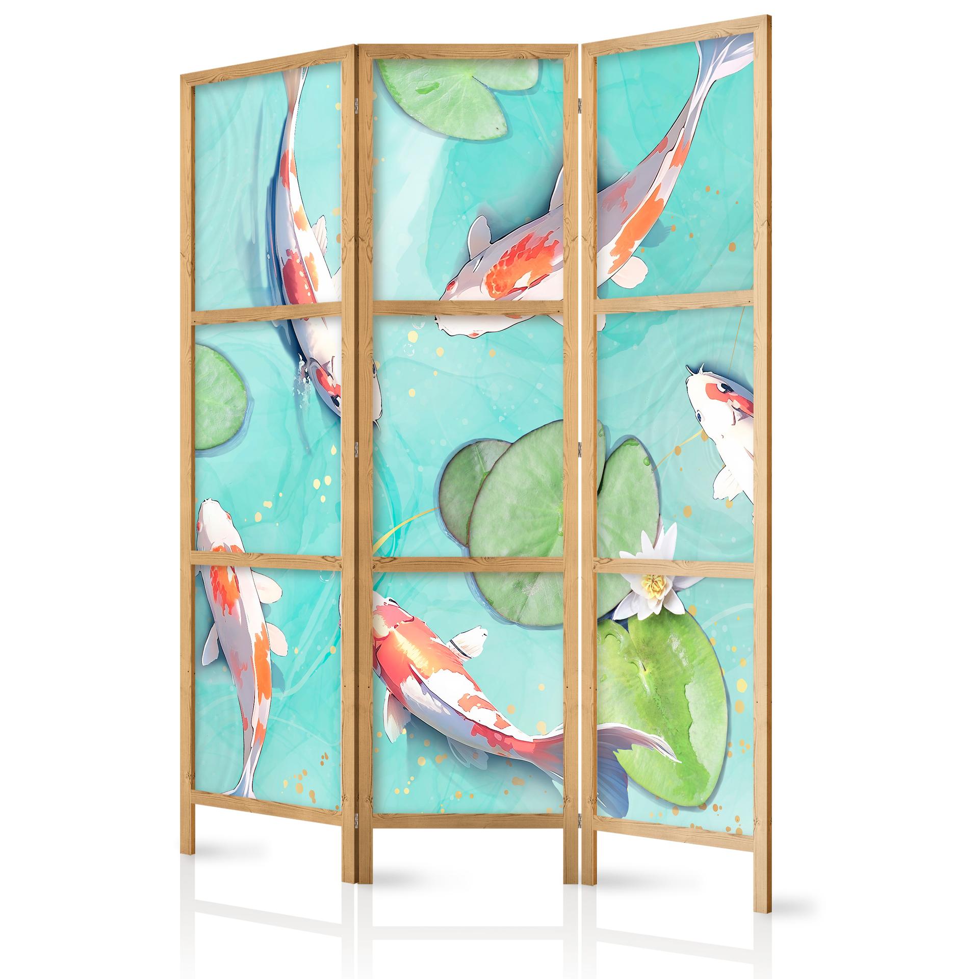 Japanischer Paravent, Raumteiler freistehend, Trennwand - Spectacular Fish in Crystal Clear Water