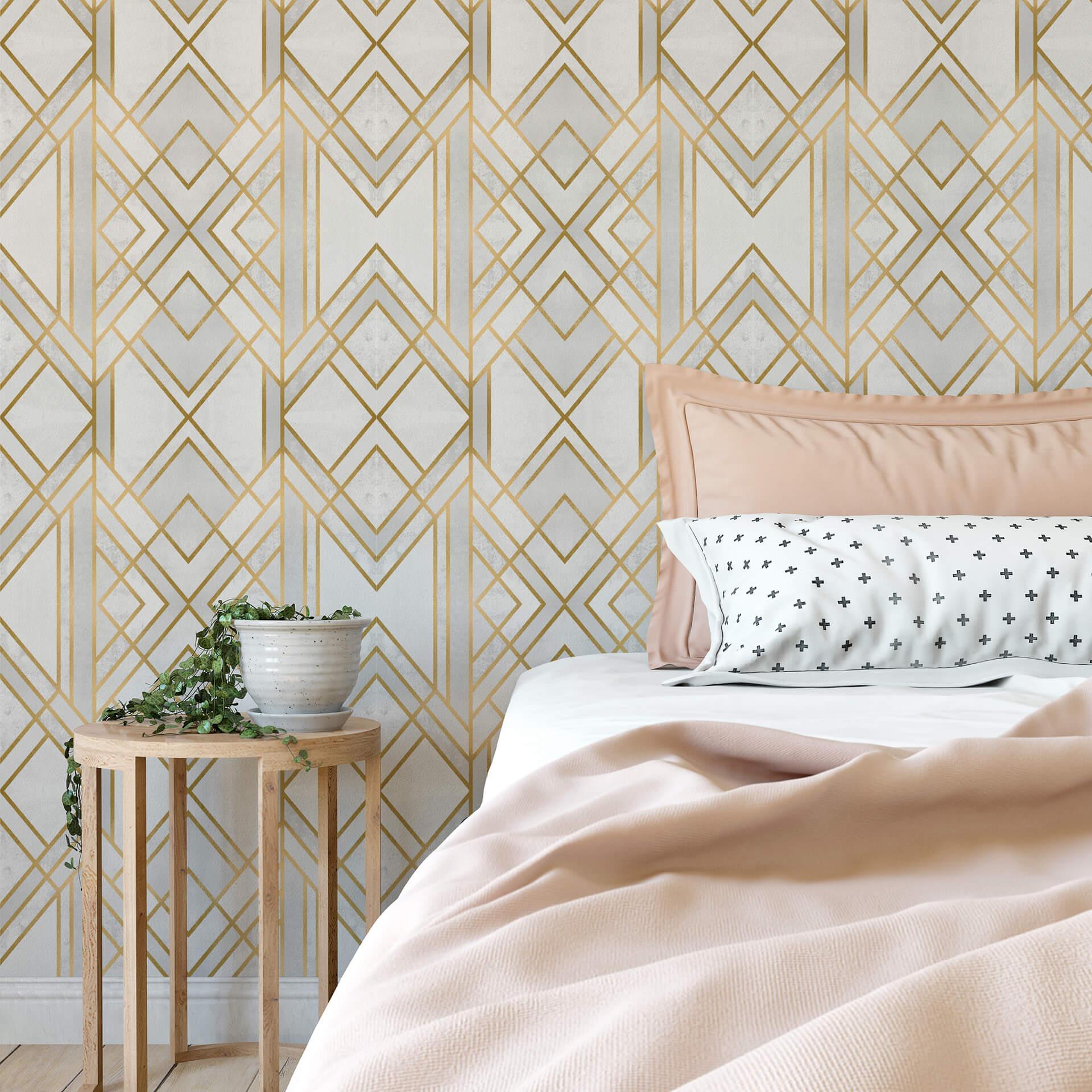 Fredriksson - Art Deco: Tapet med gyldent geometrisk mønster