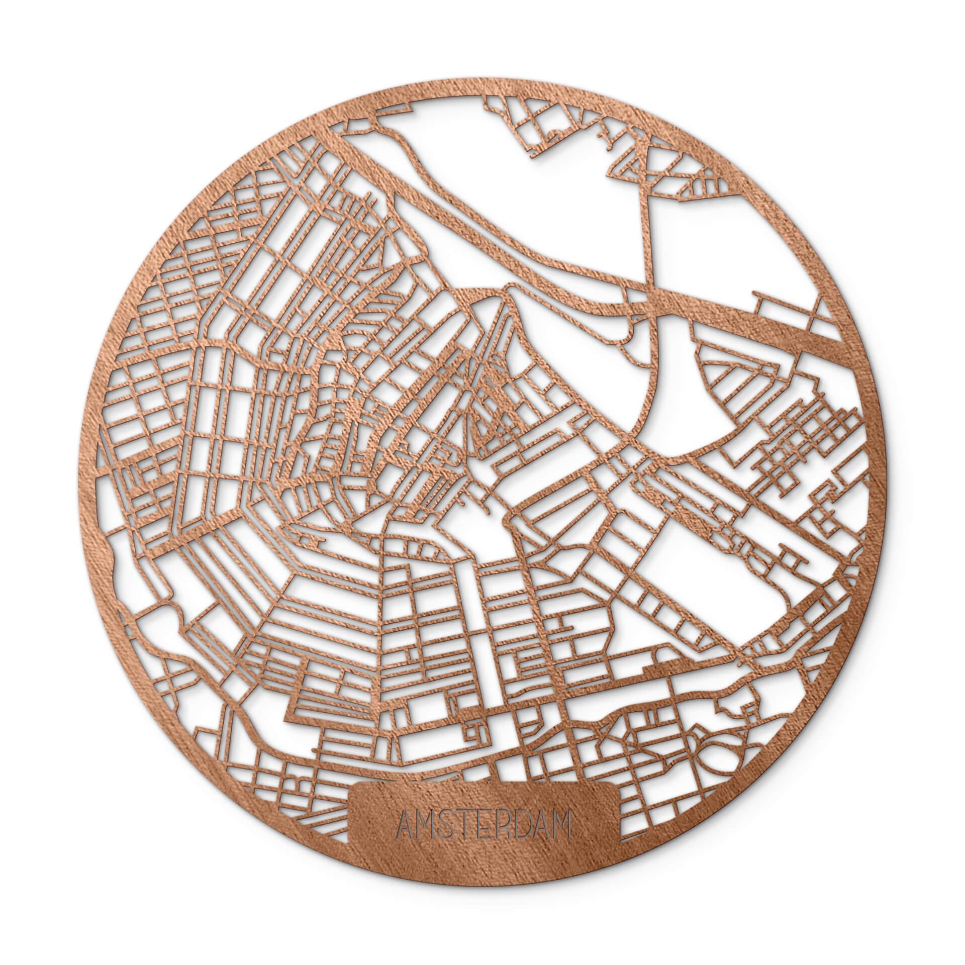 Mapa de la ciudad de Amsterdam en madera de caoba - Redondo