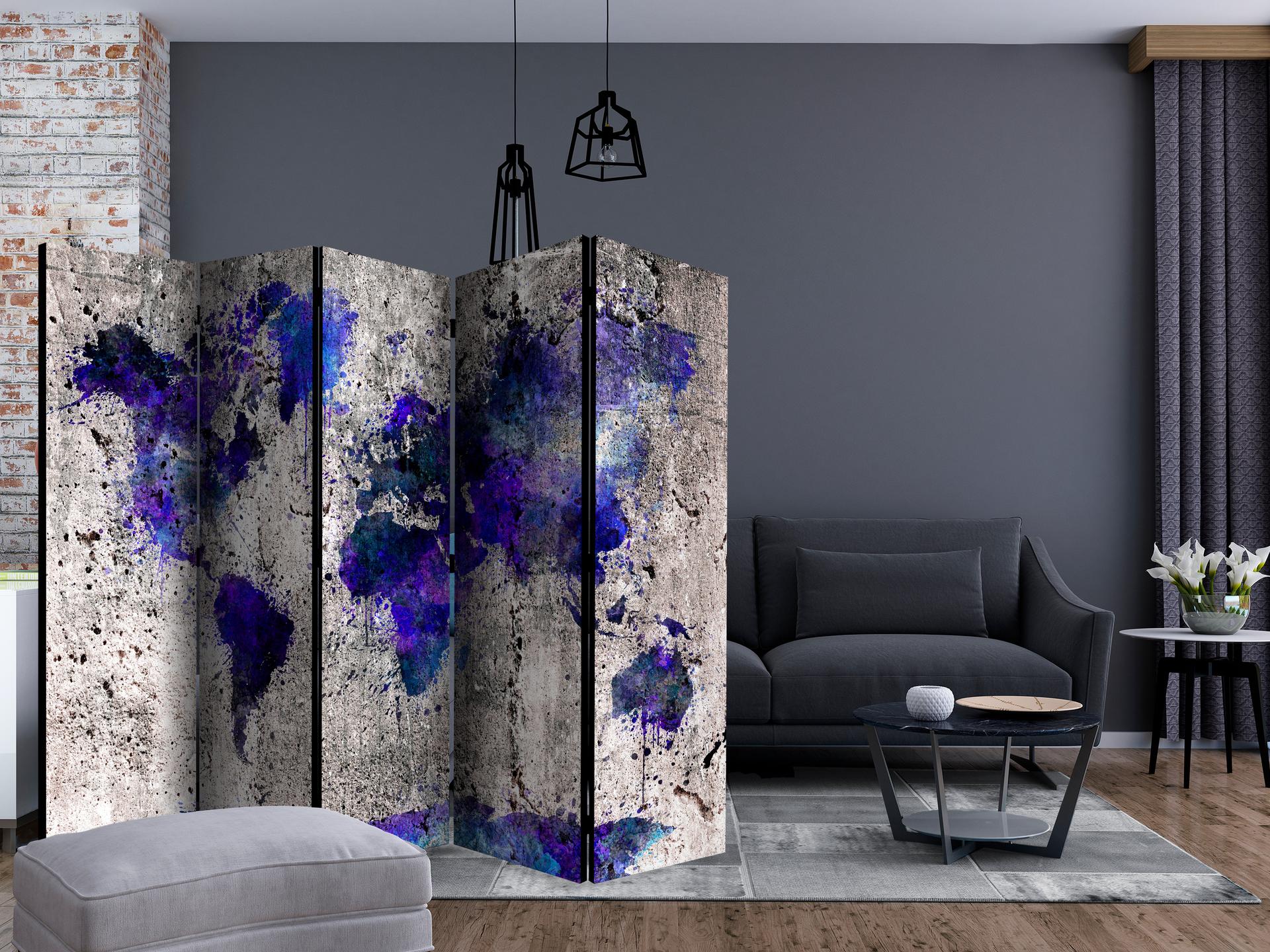 Divisorio - Mappamondo - Macchie d'inchiostro , 5 pezzi - 225x172 cm