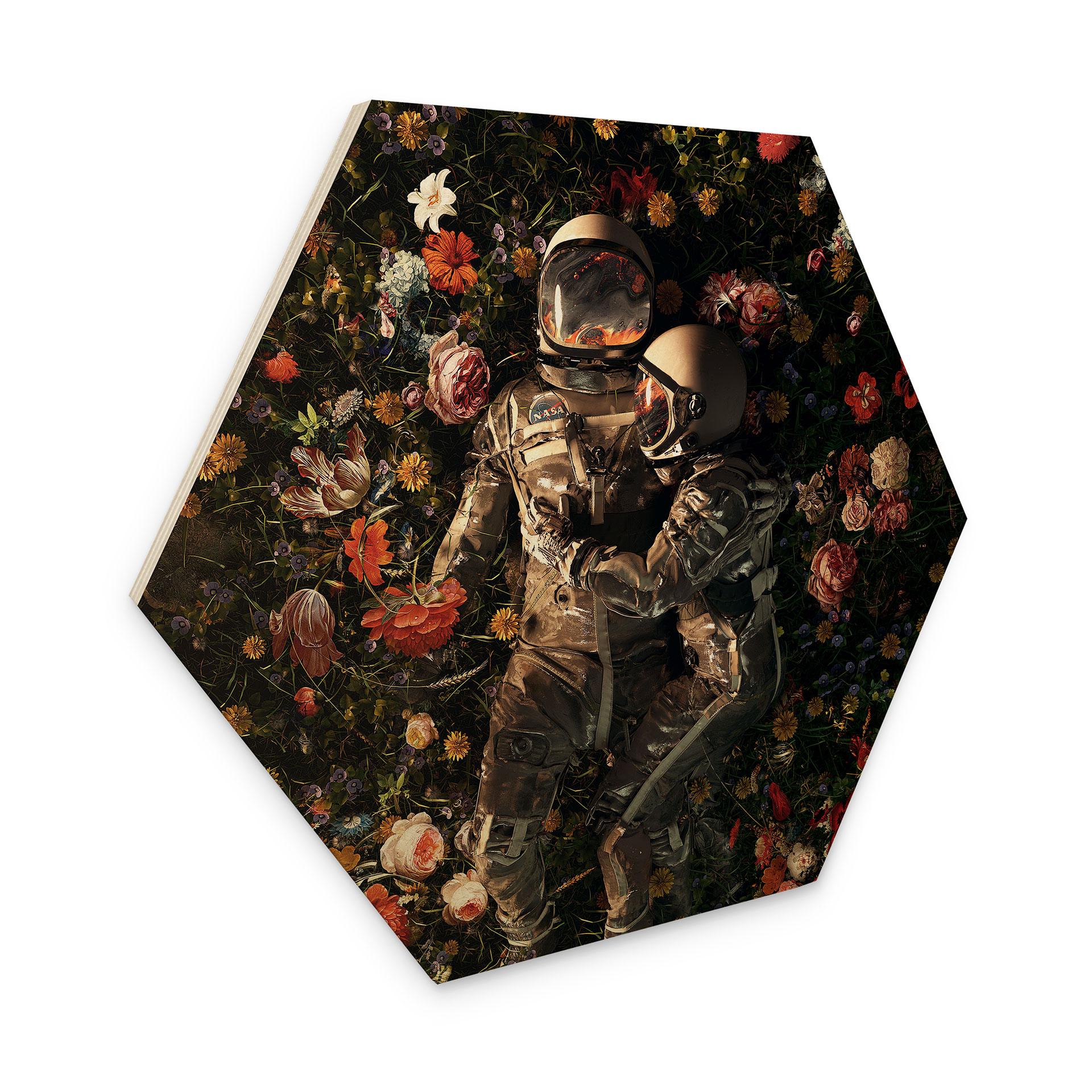 Sekskantet træ Astronauter på en blomstereng - Nicebleed
