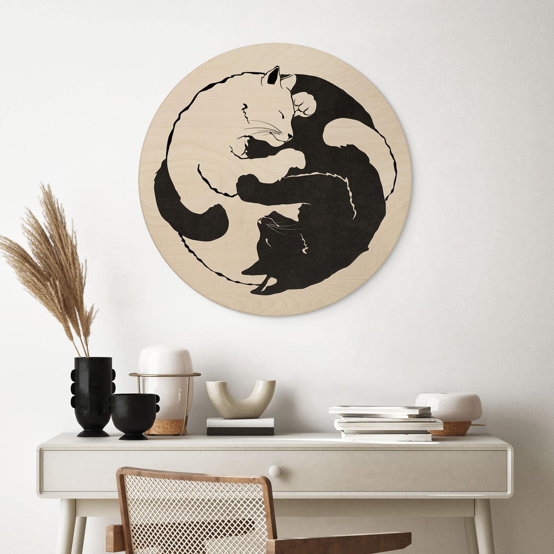 Væg cirkel træ Katte Ying & Yang - Tunaboylu