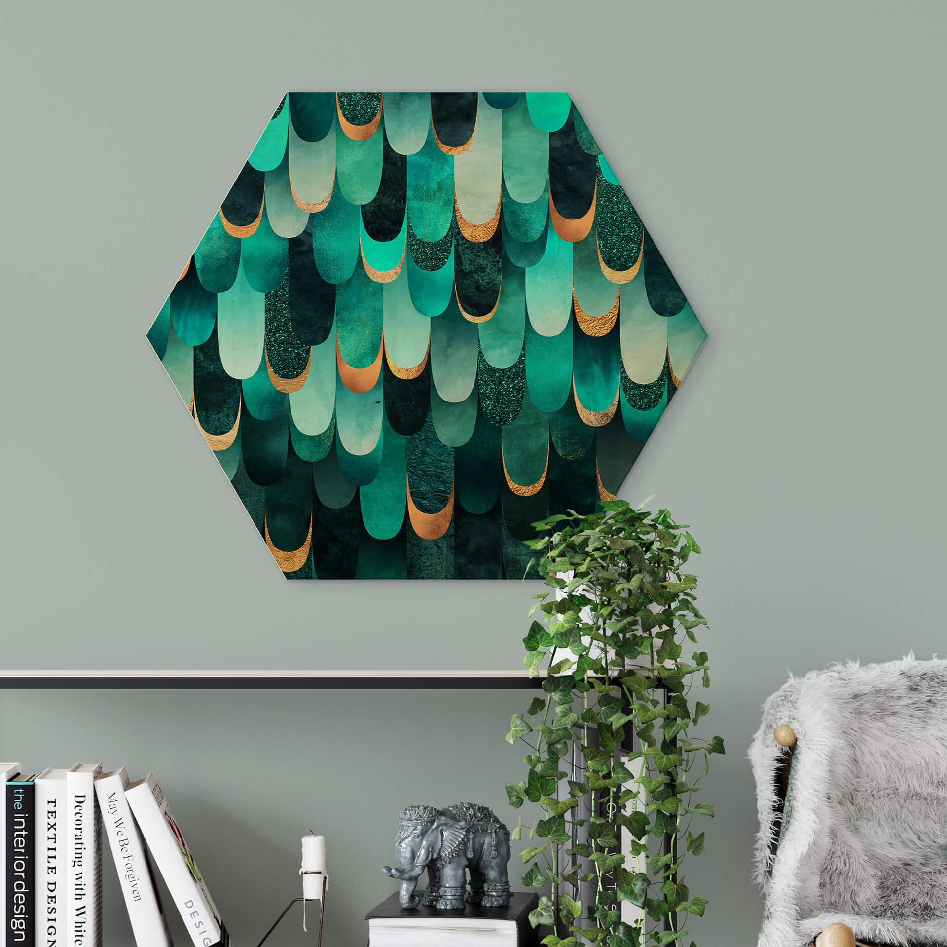 Hexagon Hout Fredriksson - Turquoise Feathers