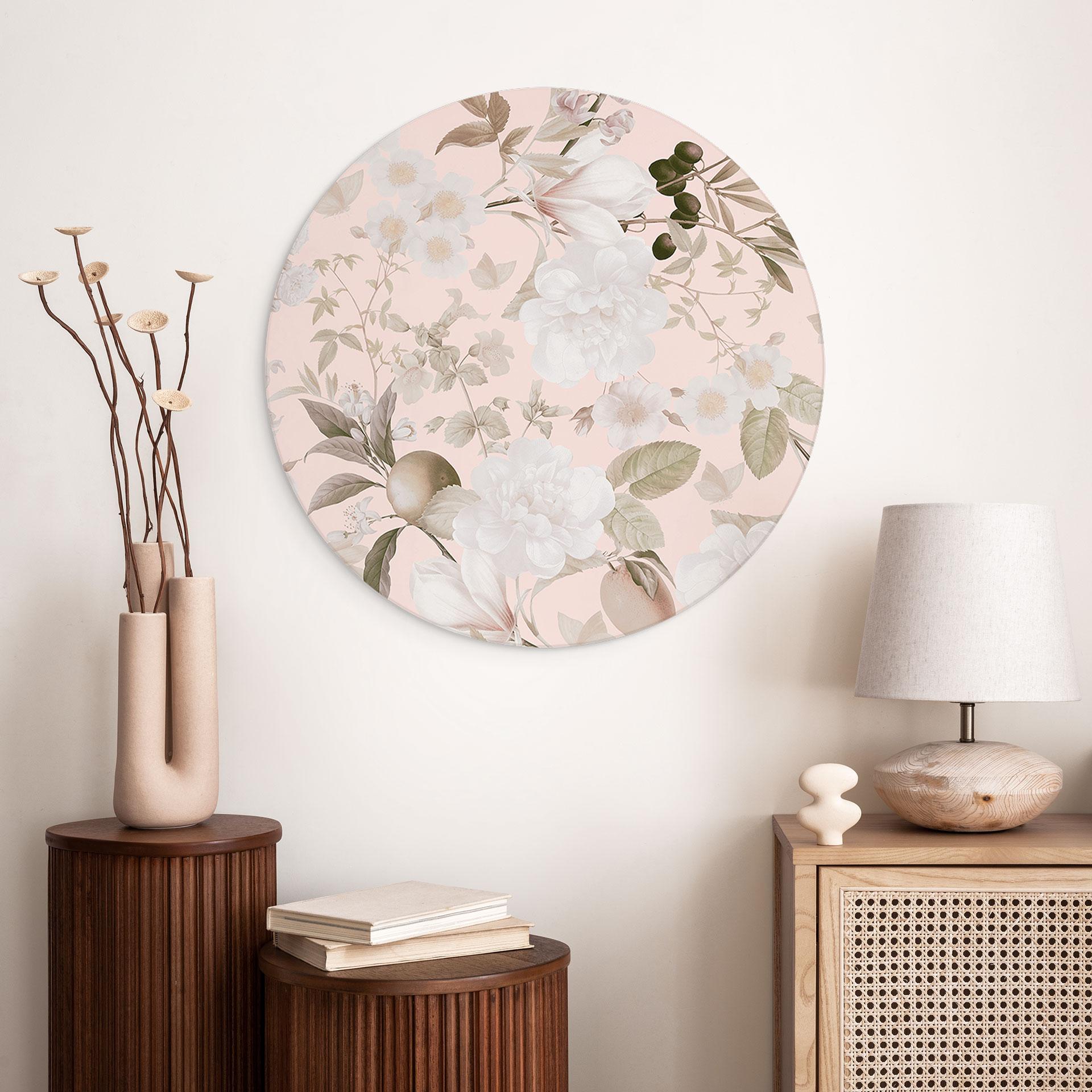 Wandbild Boho-Illustration mit Blumen und Früchten - UN Designs - Rund - Alu-Dibond