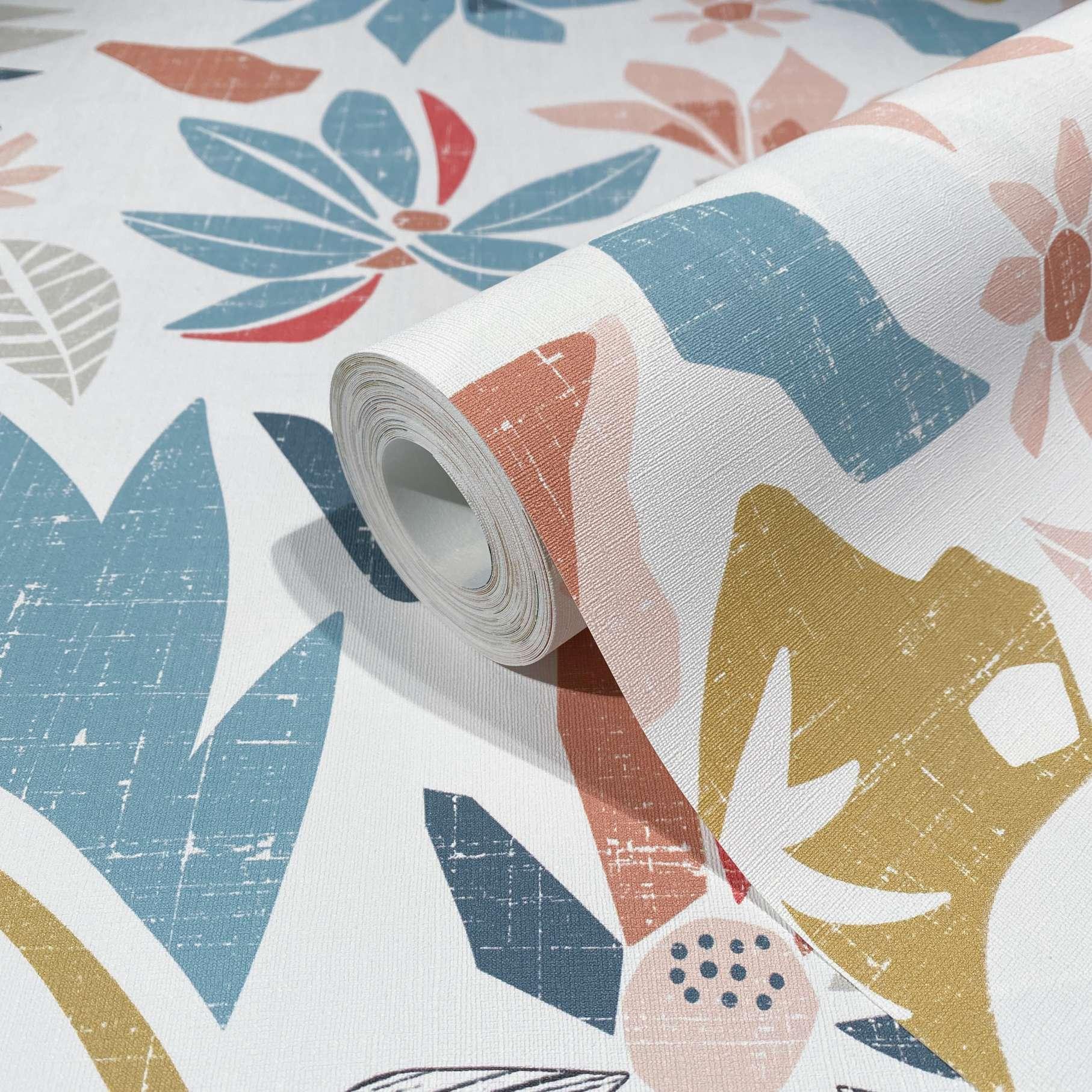 behang vliesbehang Flora wit, blauw