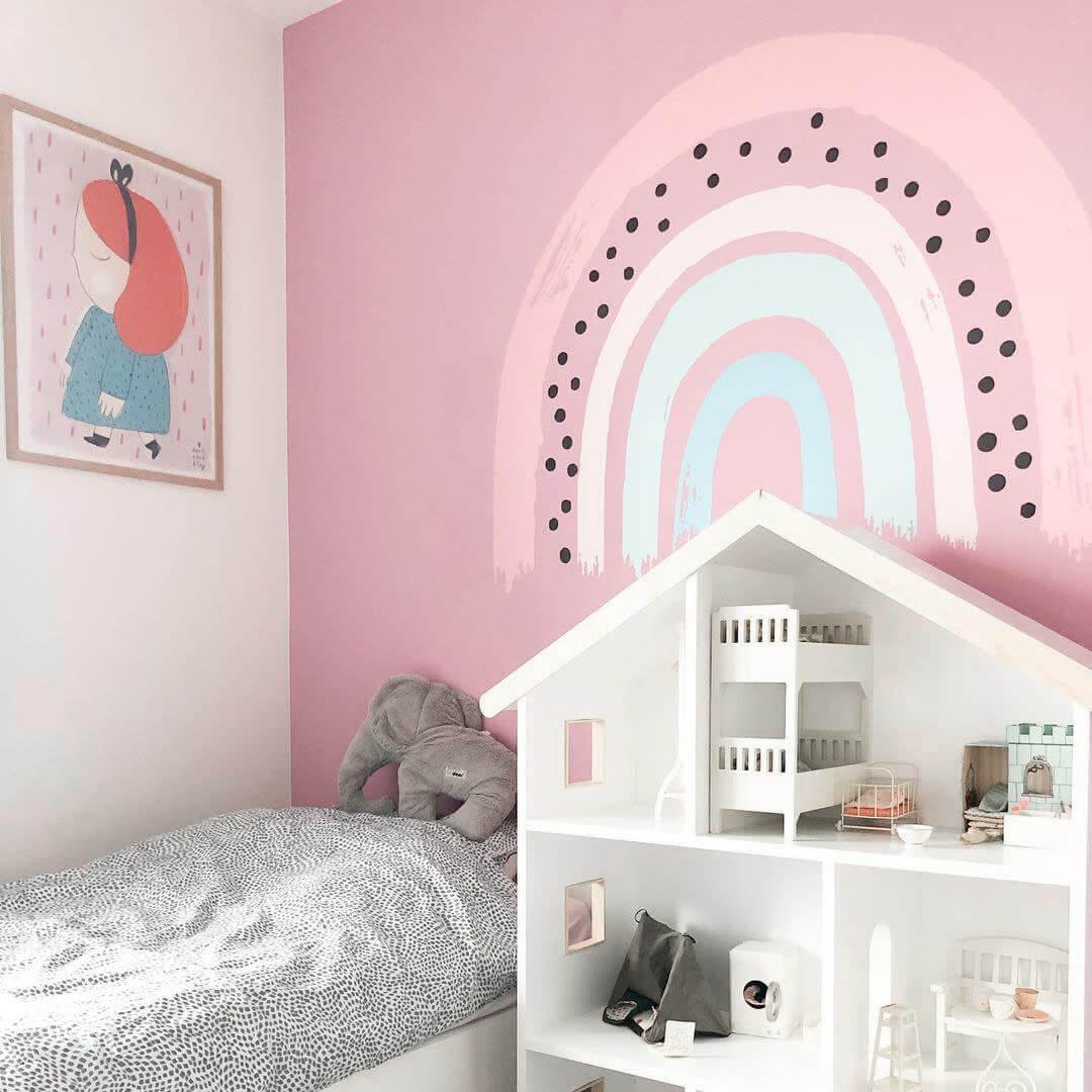 Muursticker Pastelroze Regenboog
