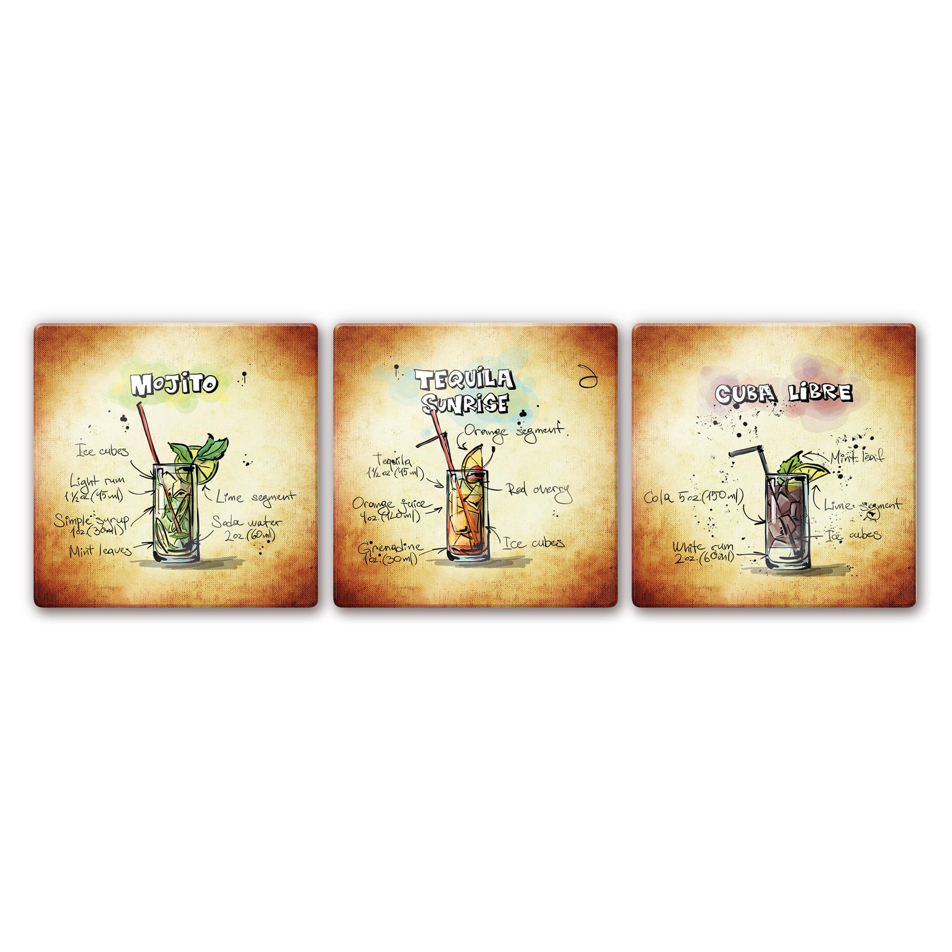 Tableau en verre - Longdrinks set 01 (3 parties)
