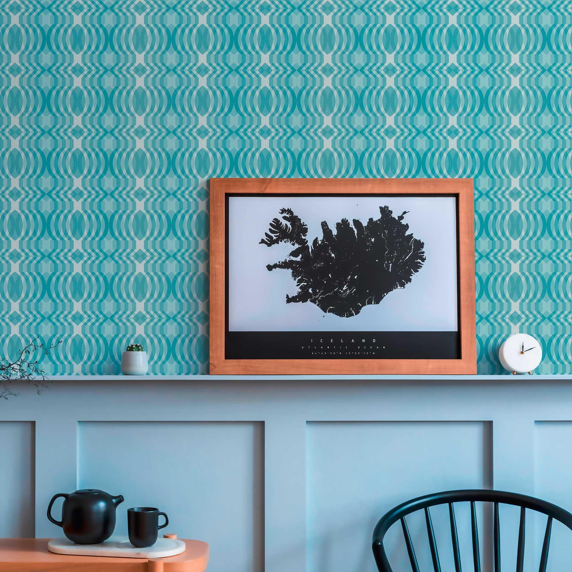 Geometrisk Ikke-vævet tapet creme blå - grafisk tapet i retrostil - vintage tapet med mønster