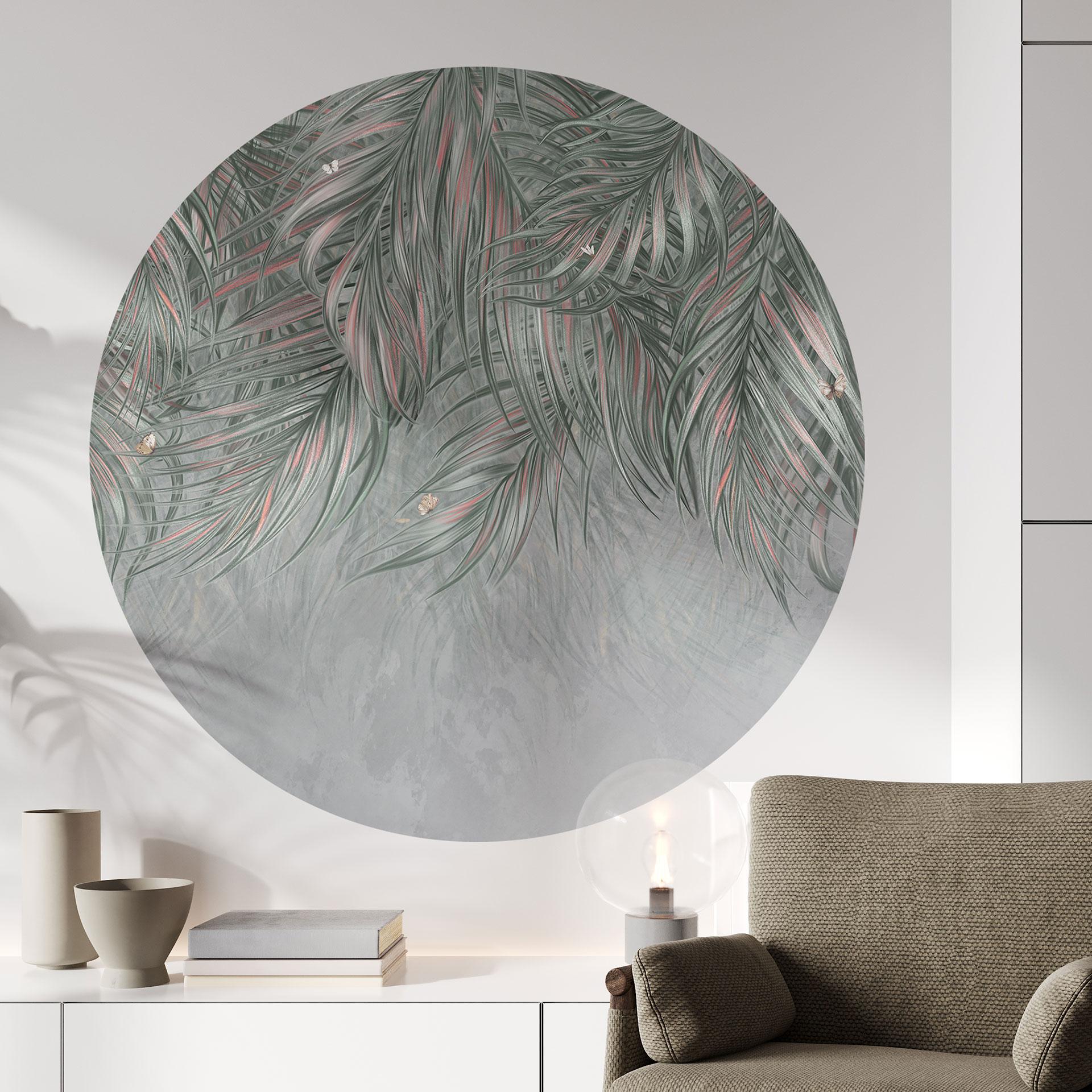 Muursticker Exotische palmbladeren roze-groen - Ms Tiff - Rond