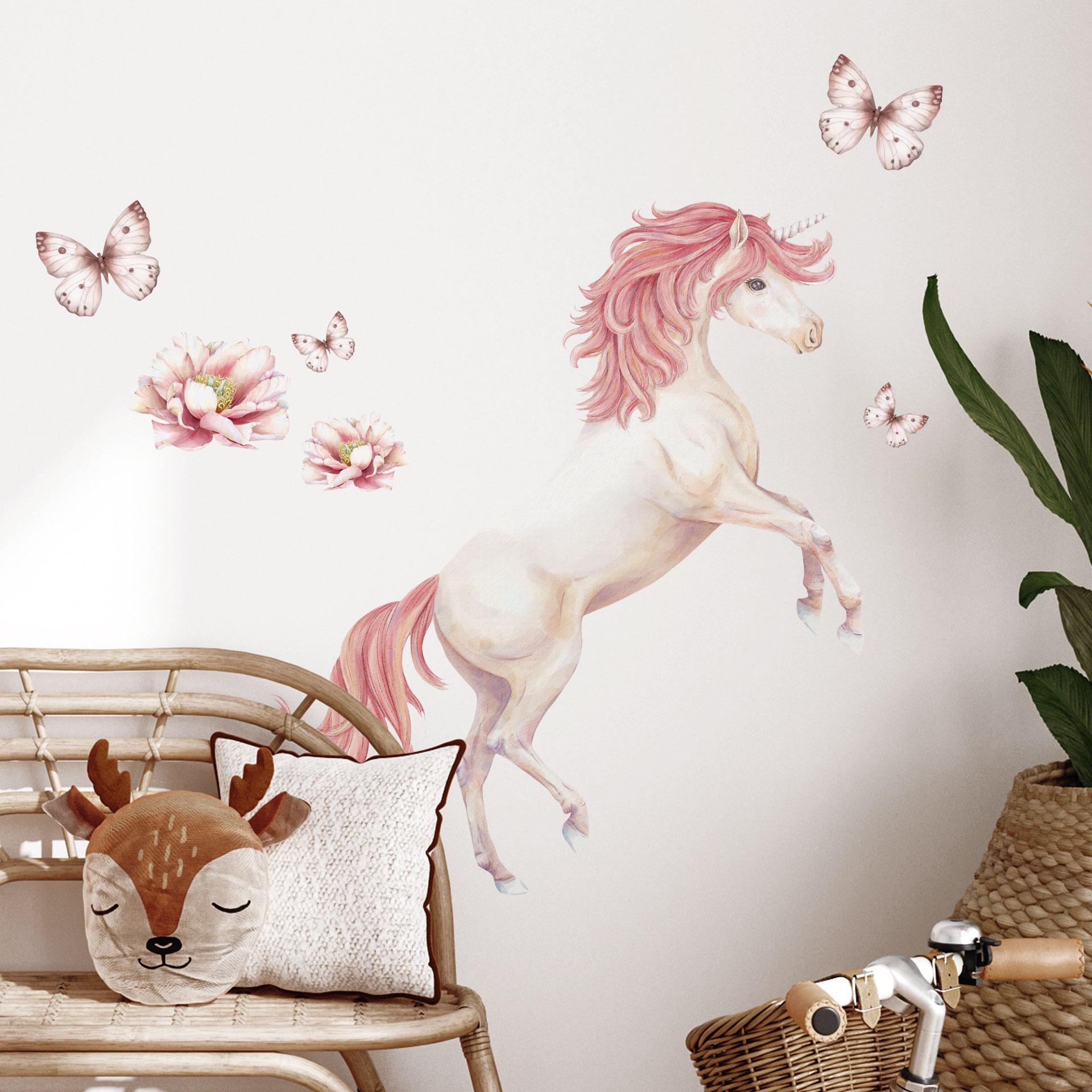 Muursticker fantastische eenhoorn met roze staart Kikki Belle (7 stuks)