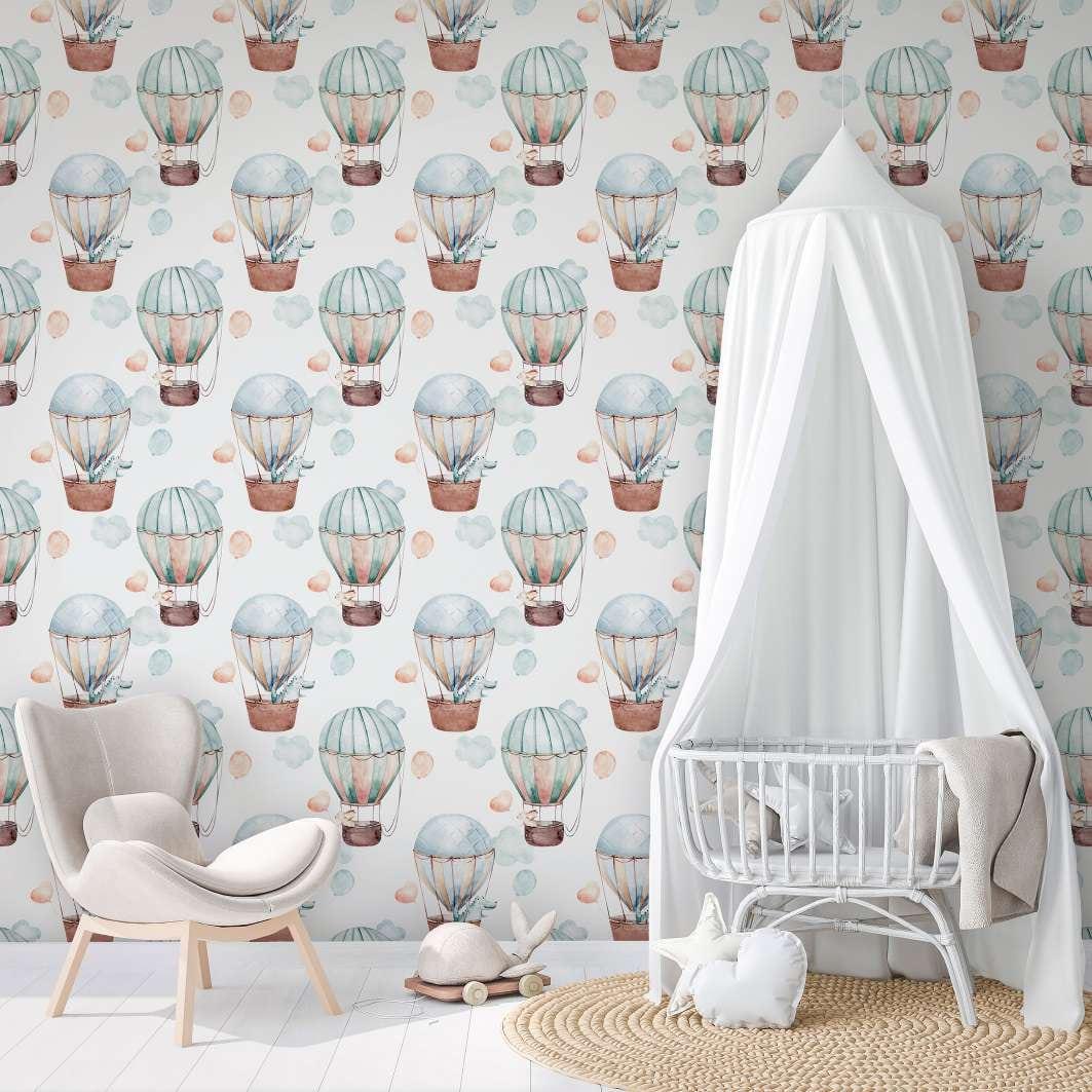 Børnetapet, non-woven tapet med illustration Kids Walls hvid, blå, beige