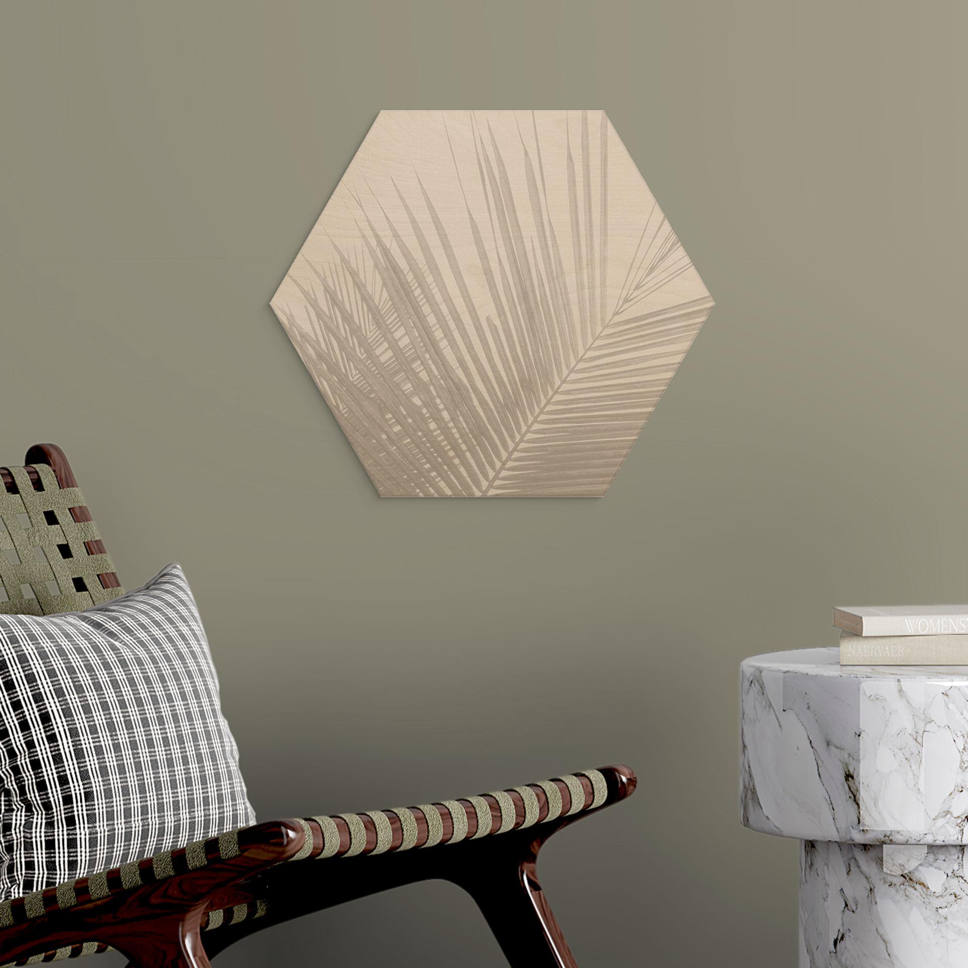 Sekskantet Billede af træ med palmeblade i linnedlook - Bloomery Decor