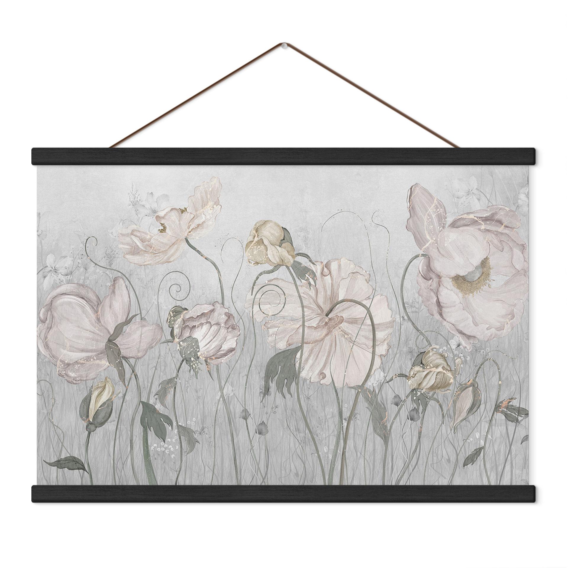Textielposter Bloemen in vintage stijl in grijs - Ms Tiff