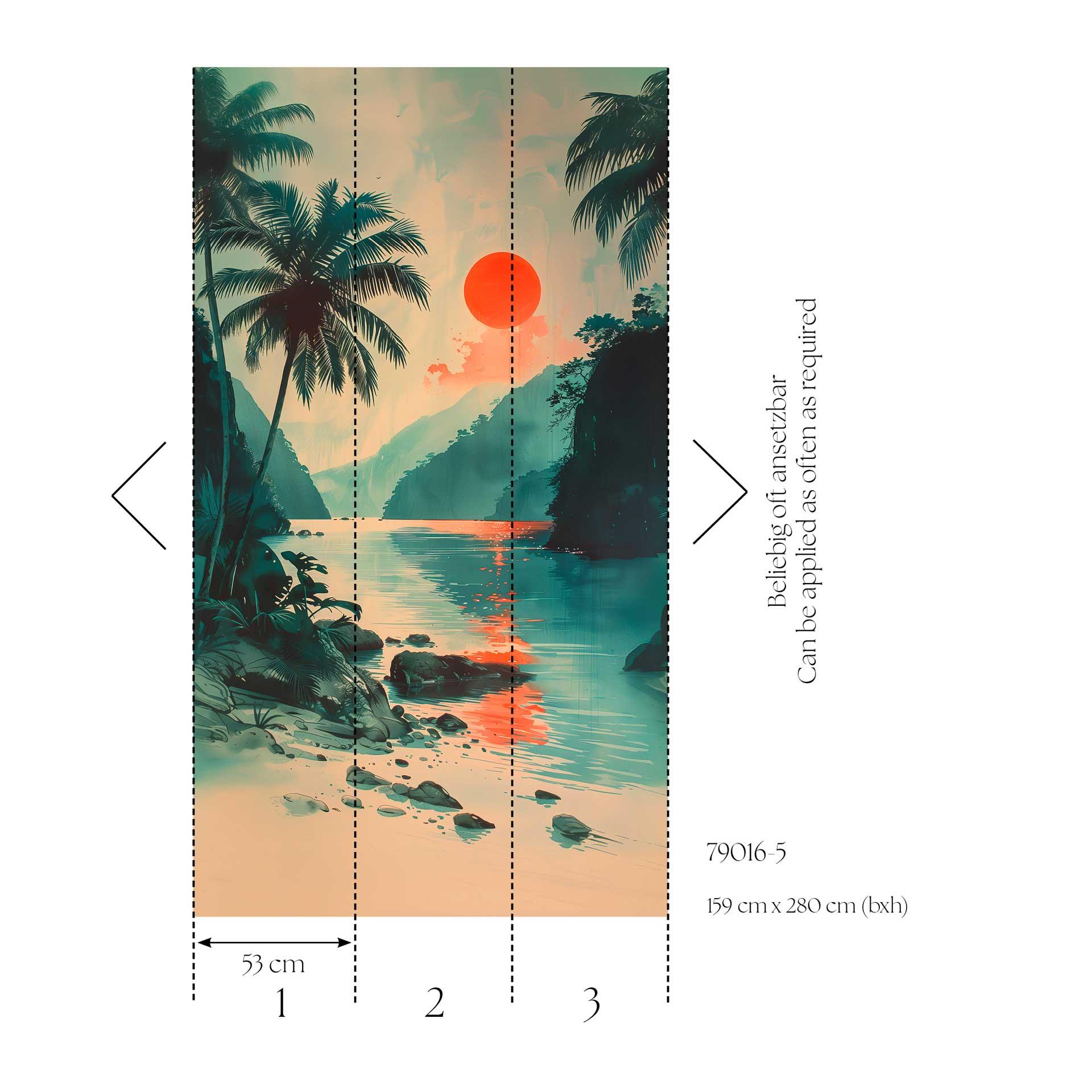 Tropische zonsondergang, palmbomen, meer - Vliesbehang, uitbreidbaar, natuur