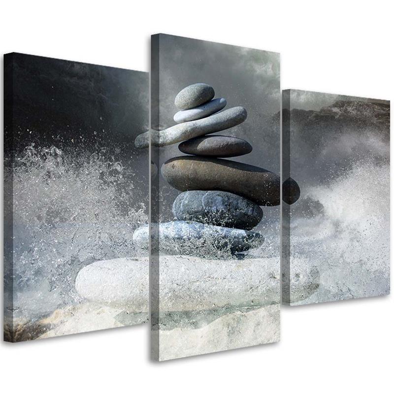 3 stykke lærredstryk Stones Zen Sea Waves