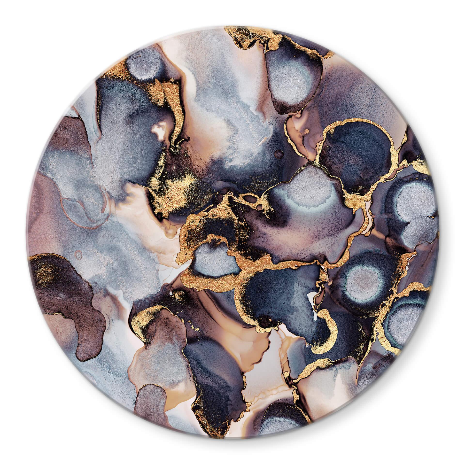 Tableau sur verre rond Fredriksson Encre : rose et dorée