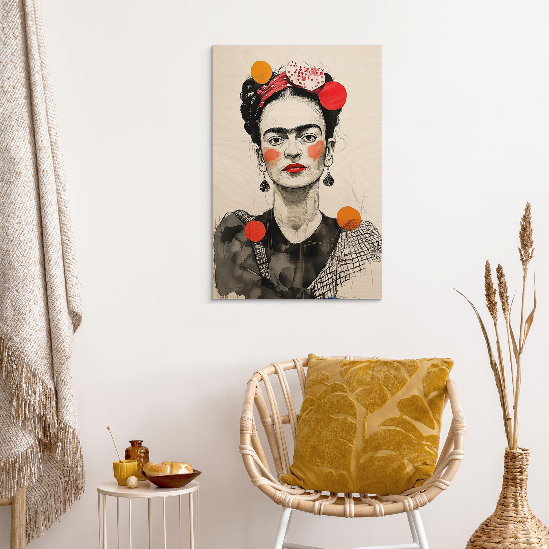 Billede af træ Frida Kahlo pop art-portræt - Jaszke