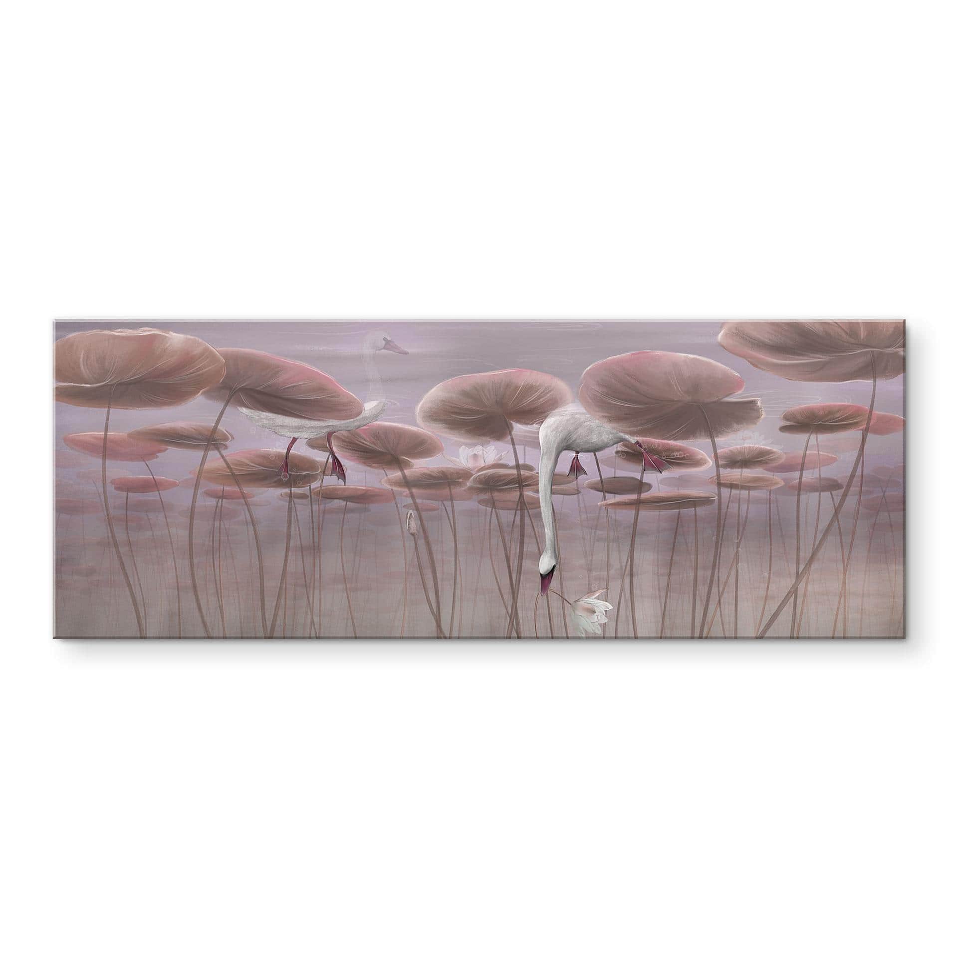 Acrylglas foto Lotusbloemen met zwaan in water in donkerroze - Ms Tiff - Panorama