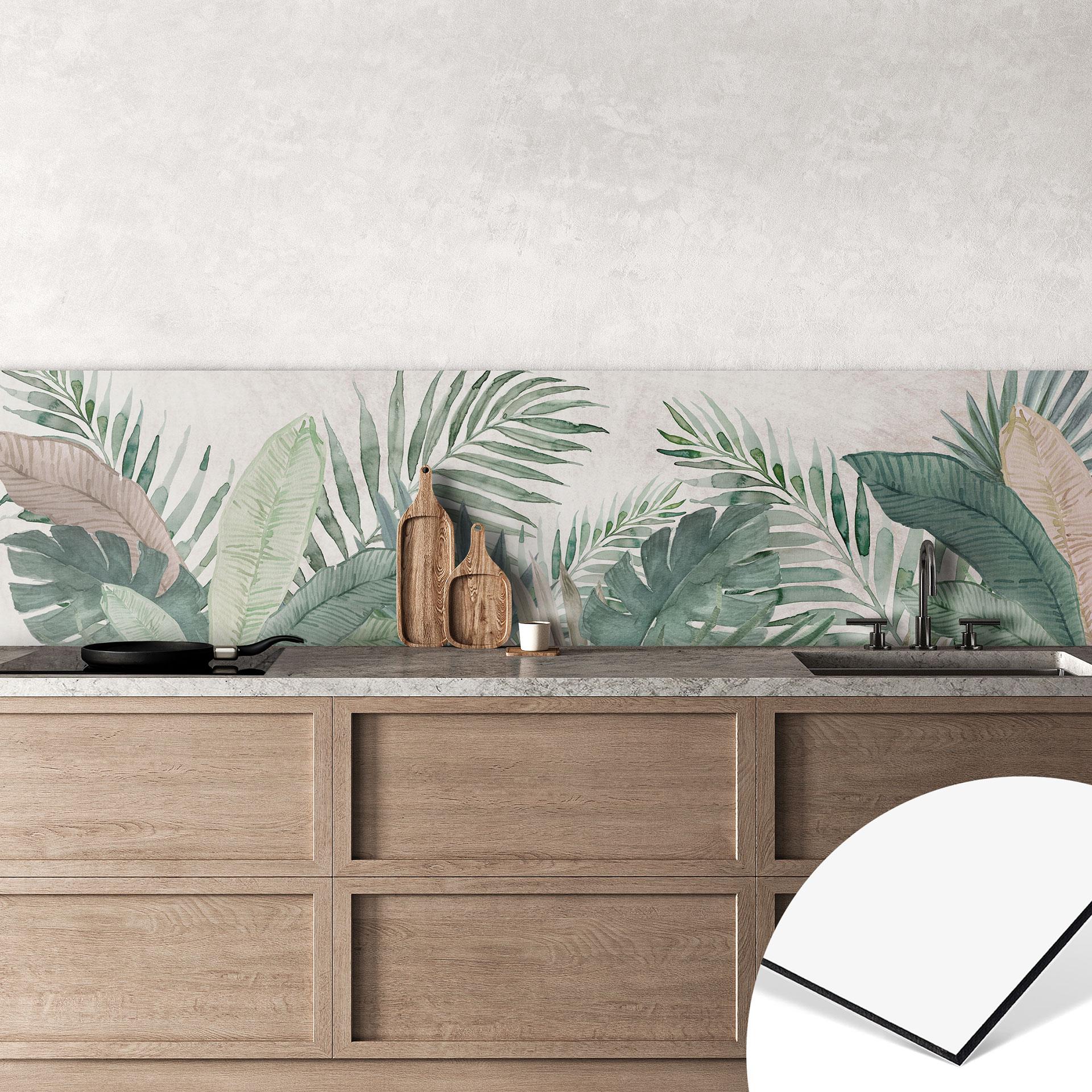 Stænkplade til køkken jungleblade grøn akvarel - Bloomery Decor