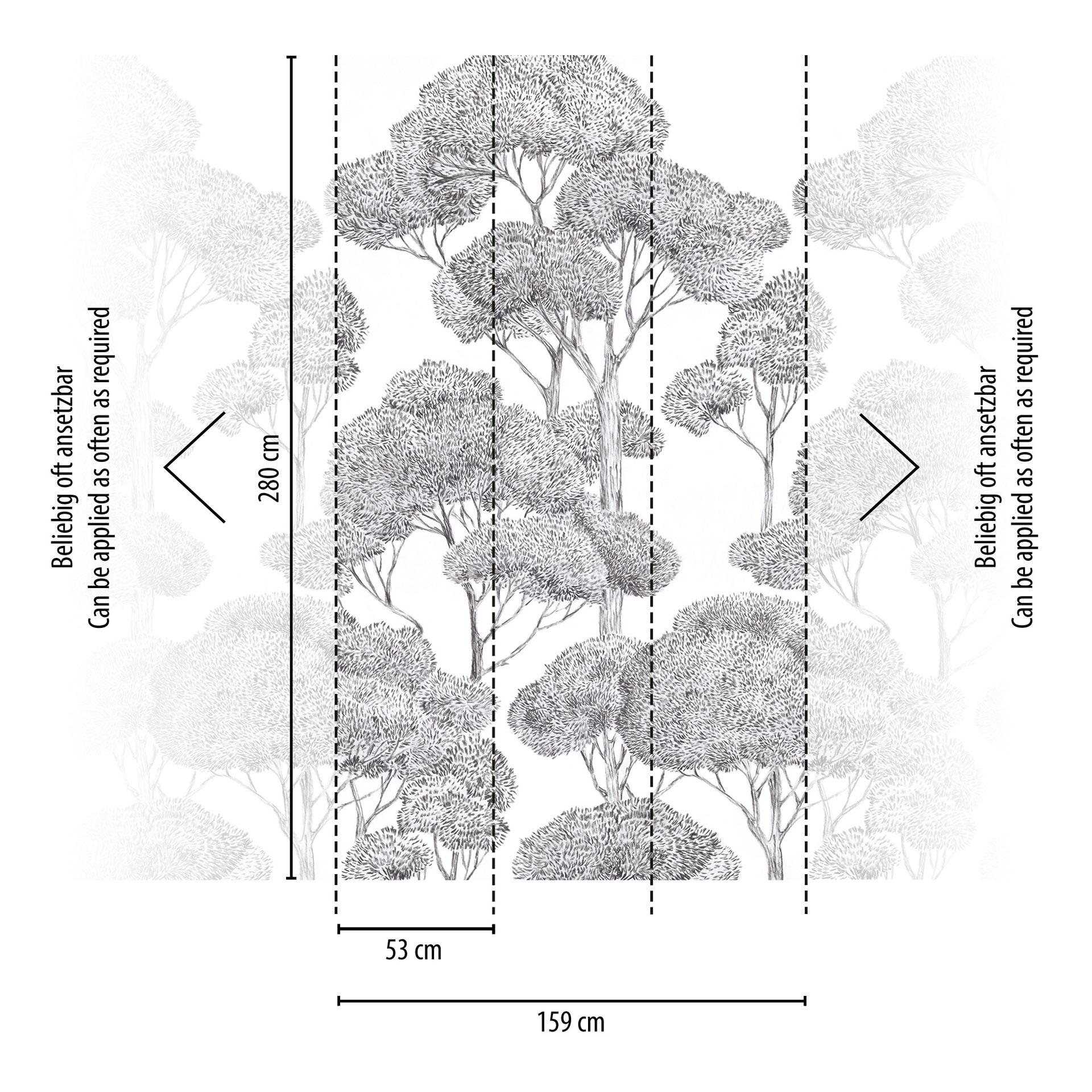 Vliesbehang bosbomen grijs zwart mat uittrekbaar 1,59 x 2,80 m Vliesbehang Wanddecoratie