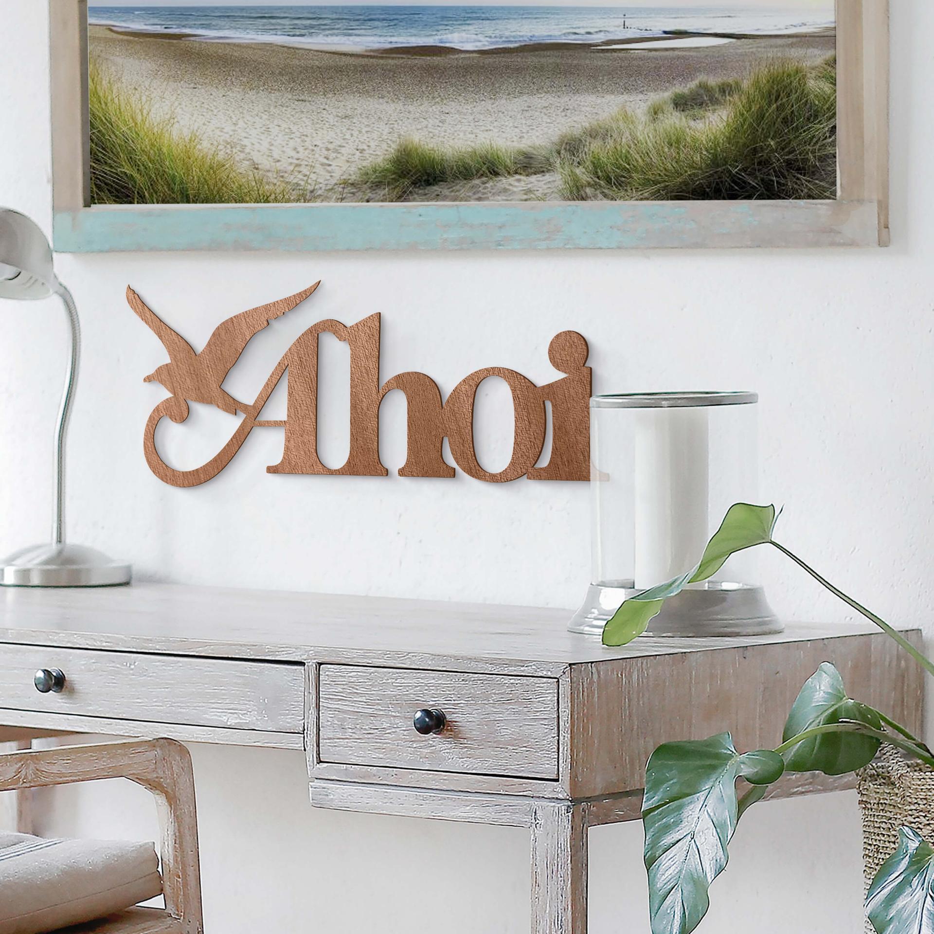 Décoration murale en bois placage d'acajou - Ahoi avec mouette