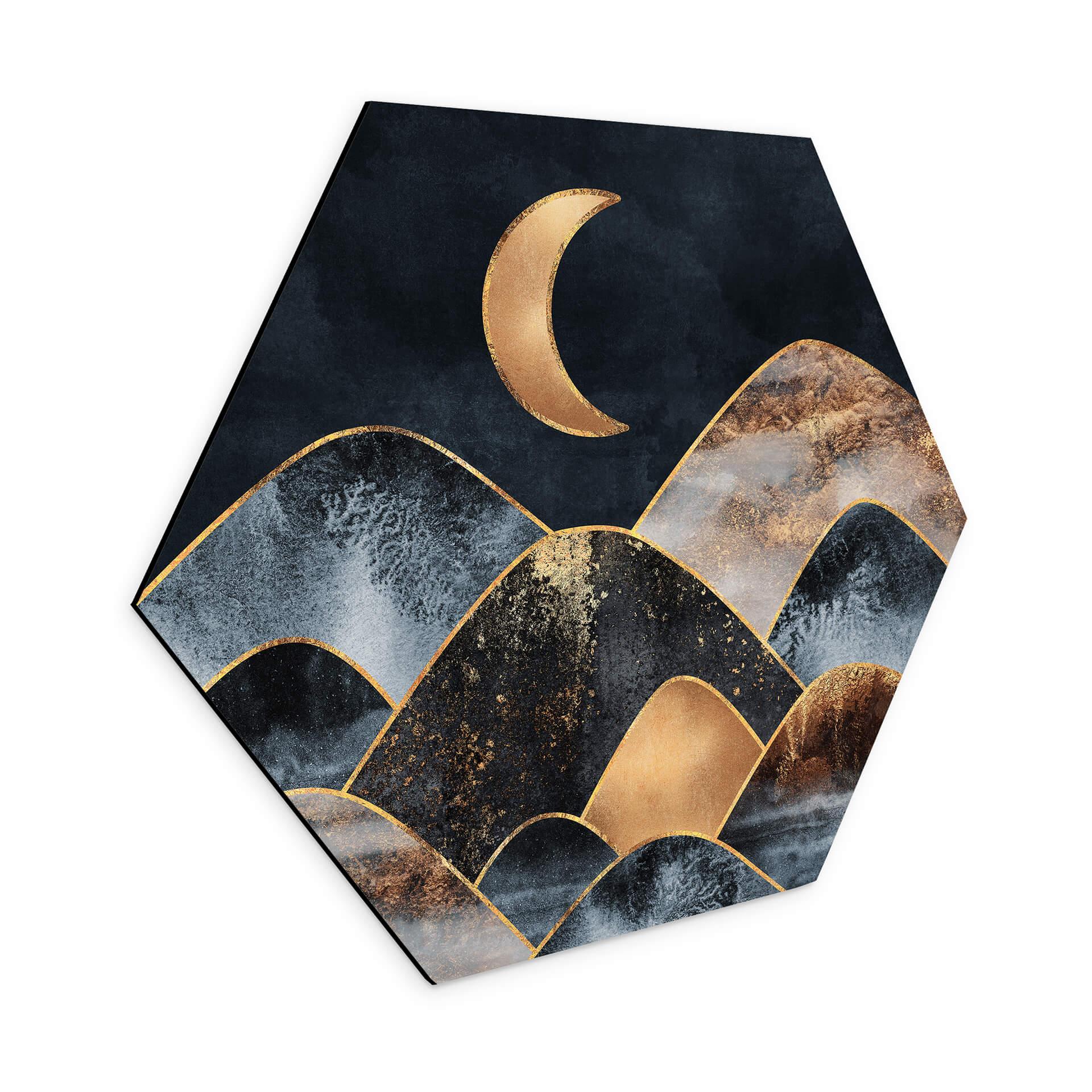 Hexagone - alu-Dibond Fredriksson - Montagnes au clair de lune doré