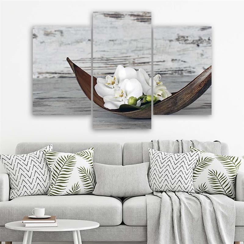 3-delige canvas print, orchidee bloemen hout