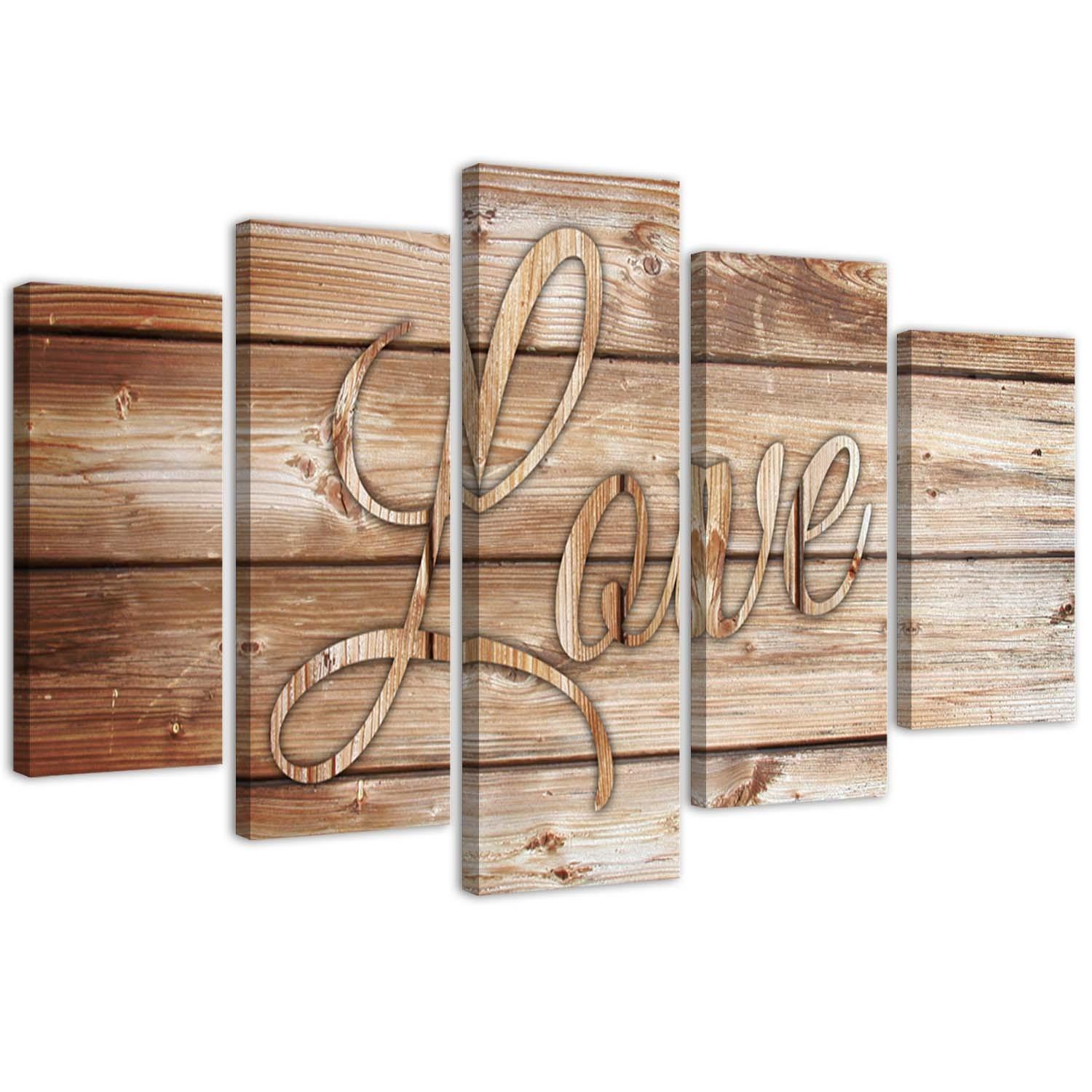 5 stykke lærredstryk Love Wood Vintage Brown