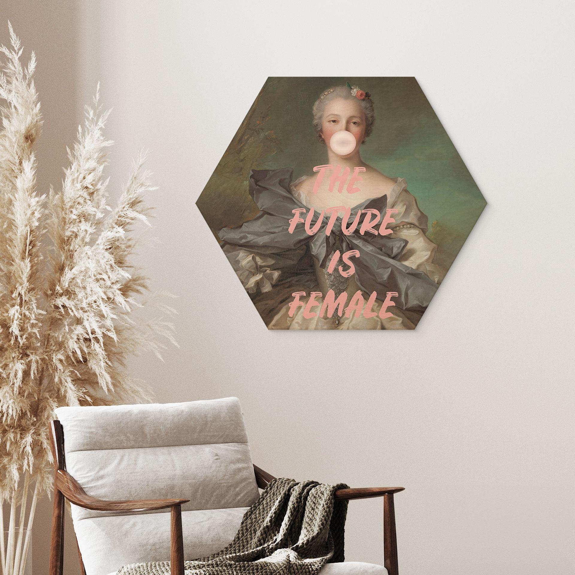 Sekskantet billede af træ Fremtiden er kvindelig - Grace Digital Art