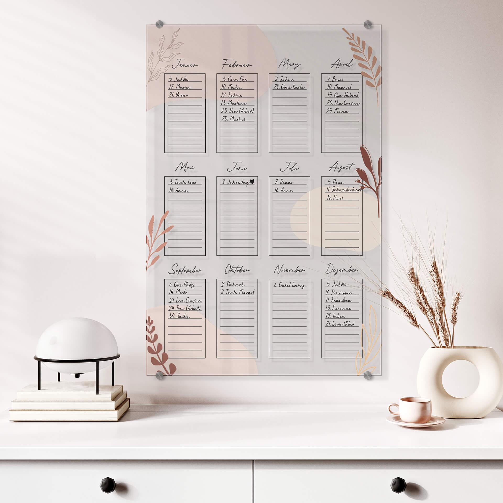 Acrylboard Memoboard Geburtstage Jahrestage - transparent