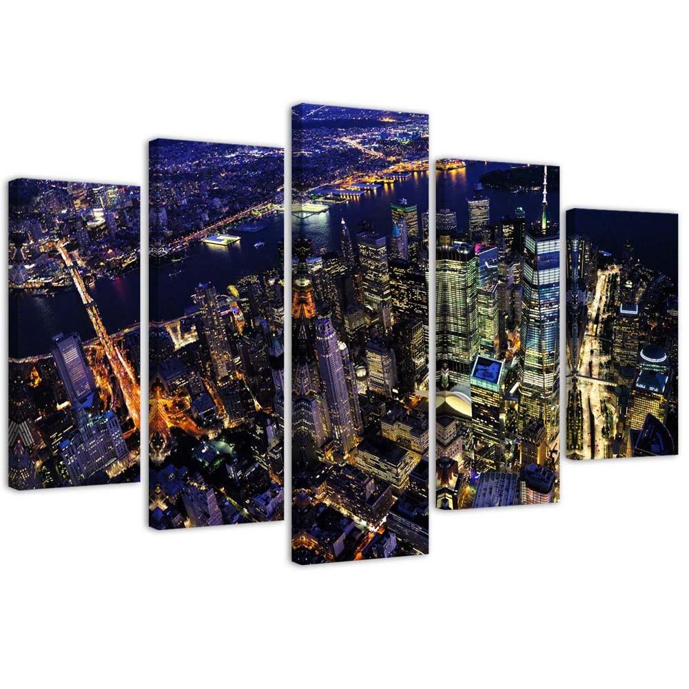 5 stykke lærredstryk, New York at Night City