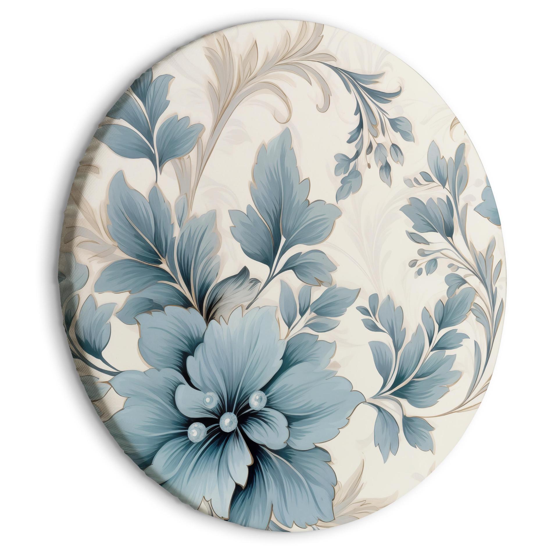 Rundes Leinwandbild Türkise Blumen in Retro-Ambiente | Florale Ornamente
