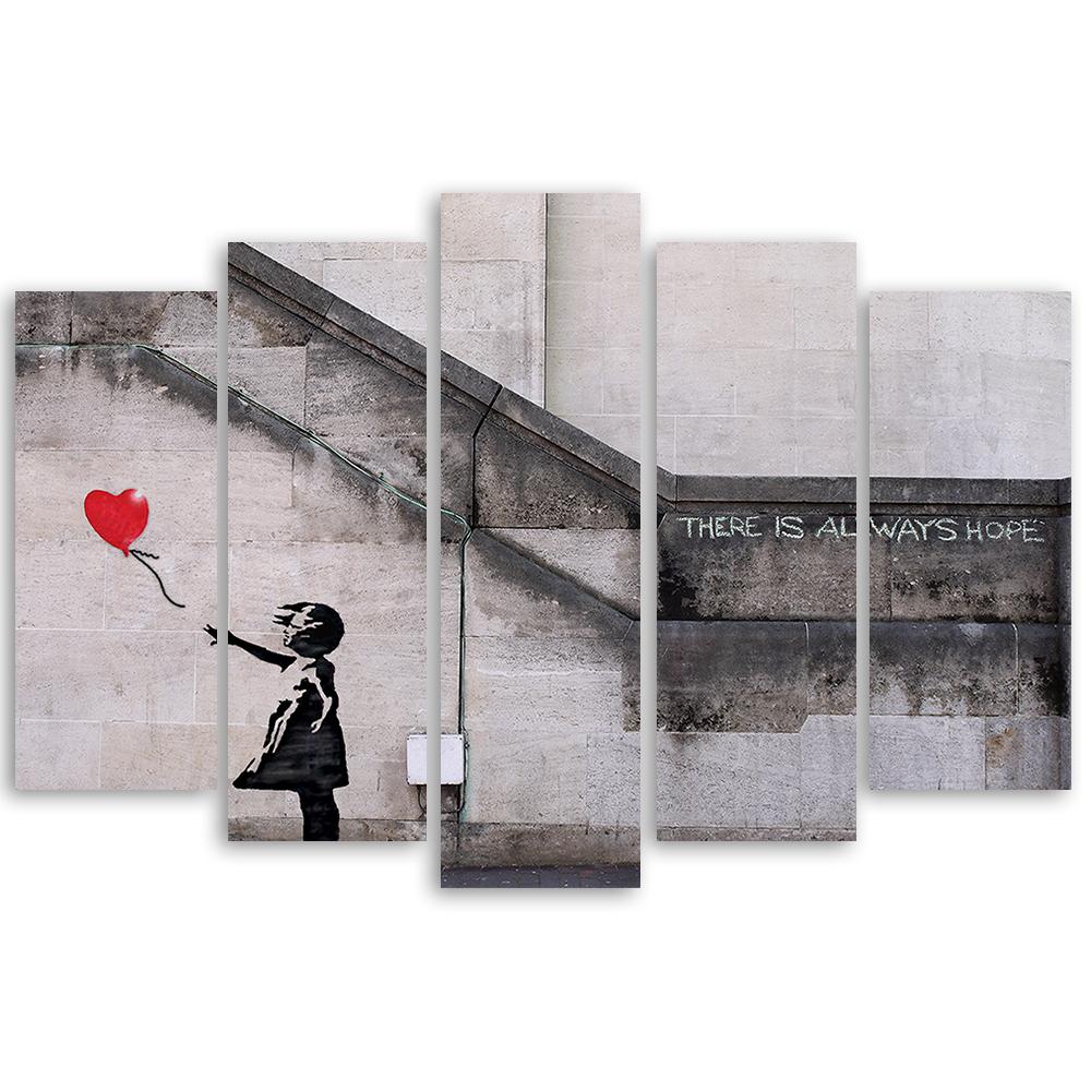 5 stykke lærredstryk, Banksy Balloon Girl