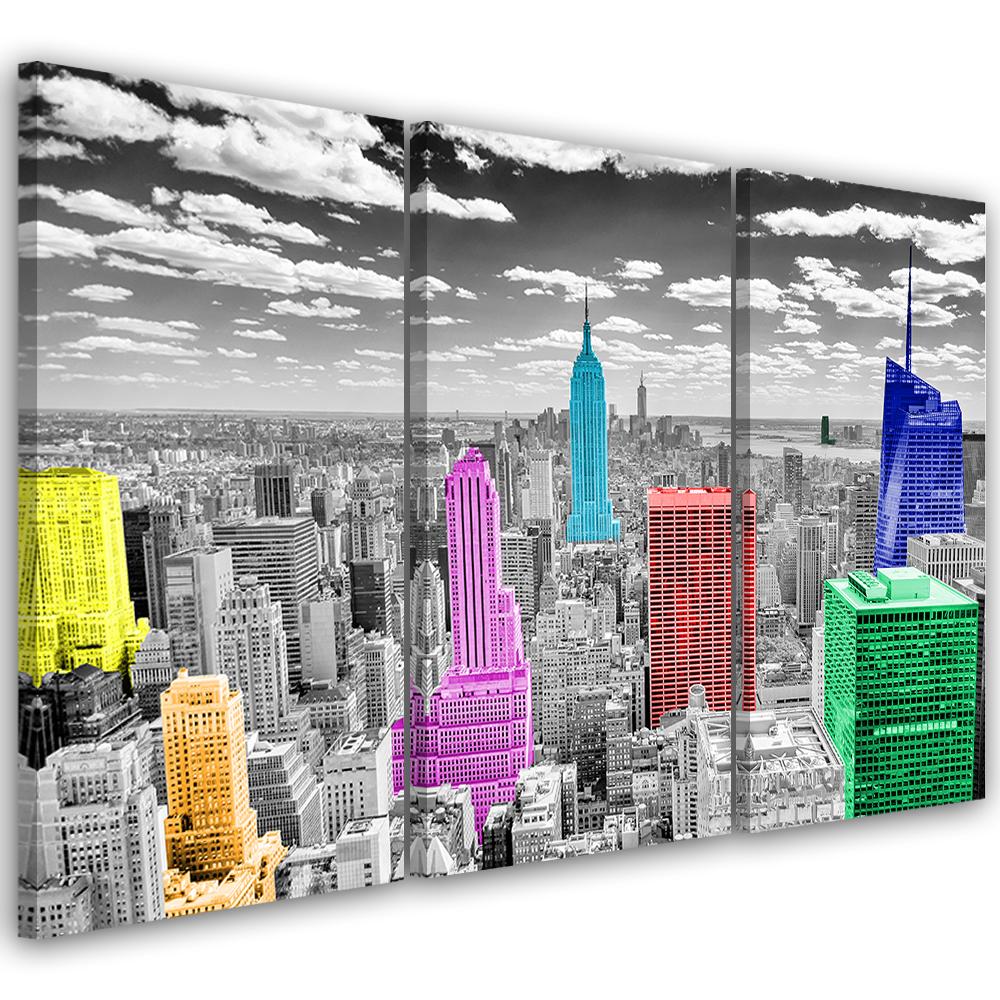 3 stykke lærredstryk, New York City farverigt panorama