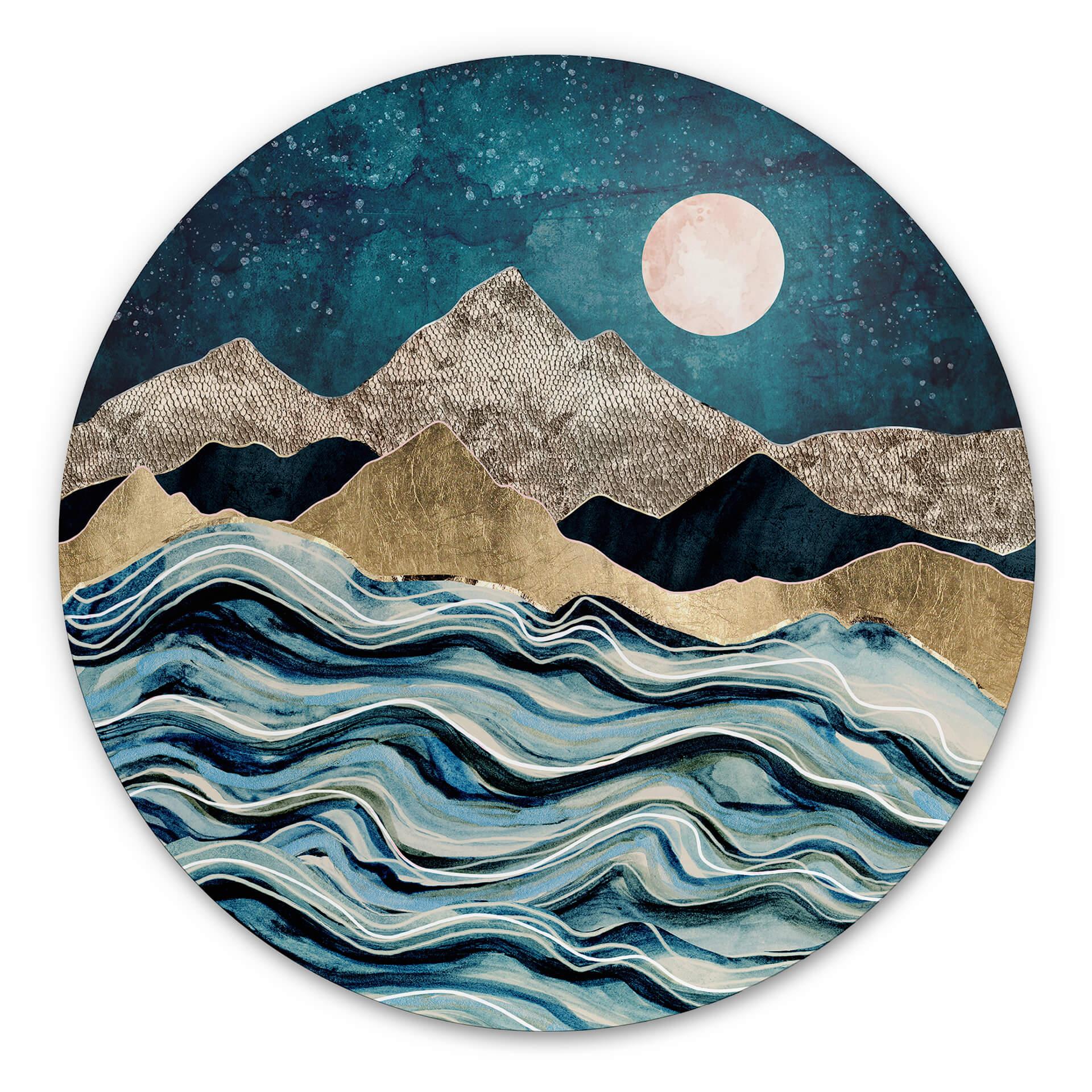 Tableau sur alu-Dibond rond SpaceFrog Designs - Bleu indigo