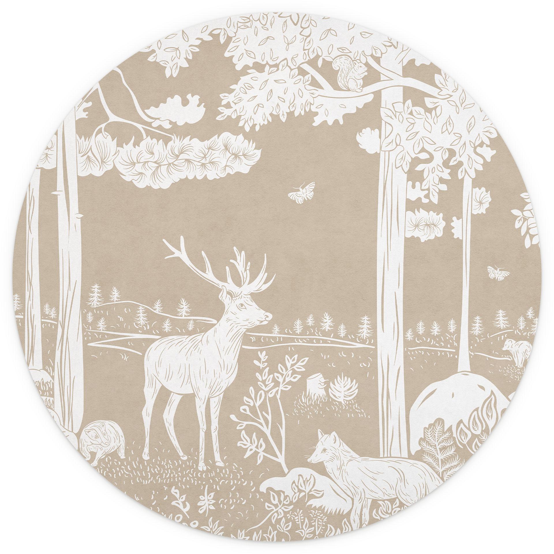 Herfstbos met herten en vossen Fotobehang - Bruin - Kikki Belle - Rond - vliesbehang/zelfklevend vli