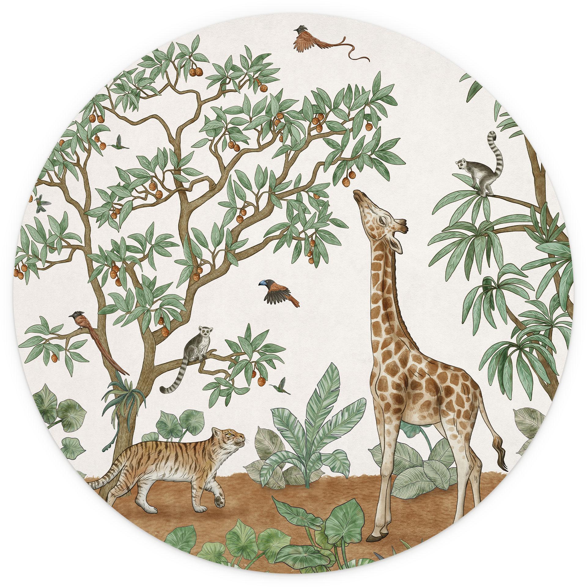 Fotobehang dierenbehang verborgen voorwerp jungle dieren - Kikki Belle - rond - zelfklevend/niet-gew