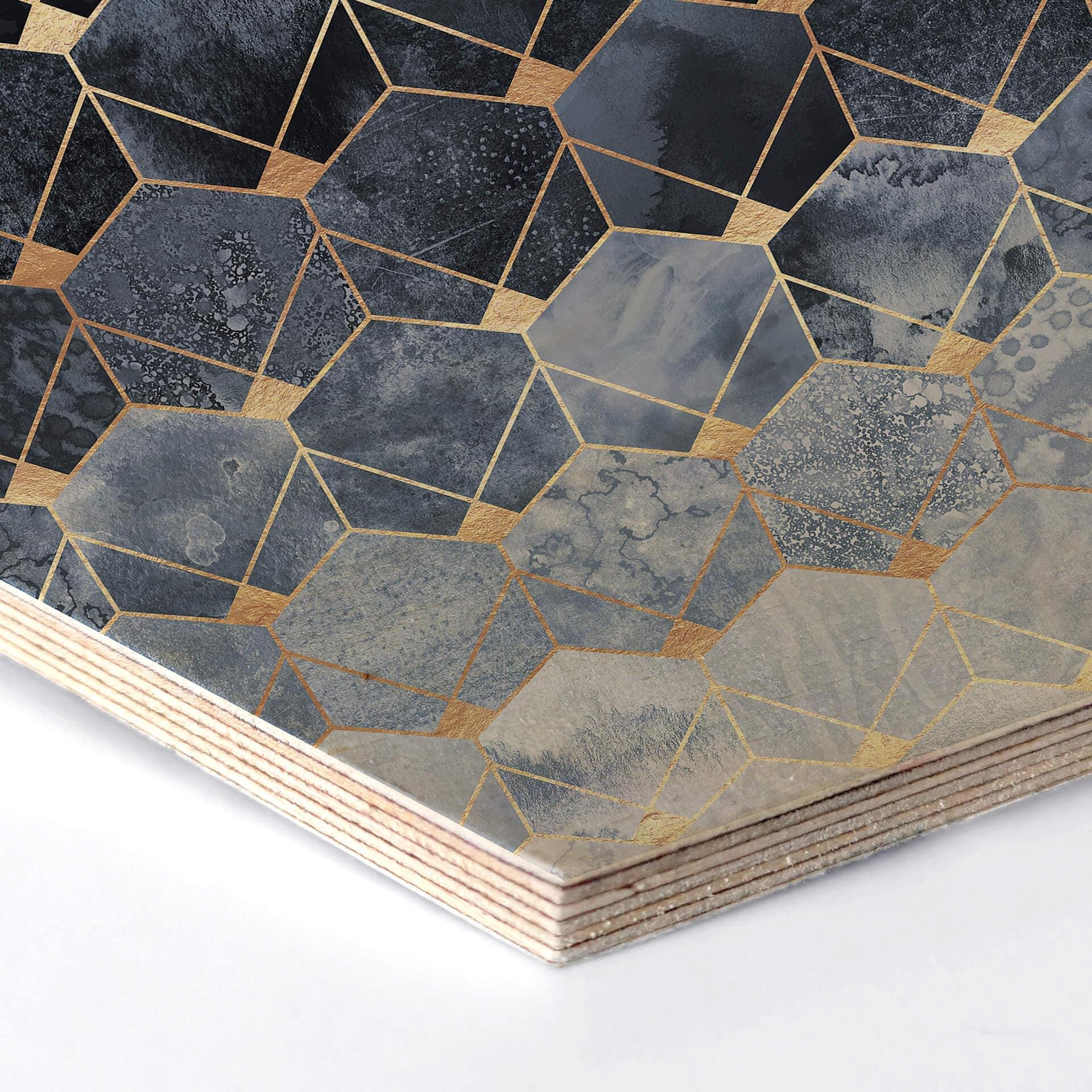 Hexagon - Holz Birke-Furnier Fredriksson - Hexagone: Blau und Gold