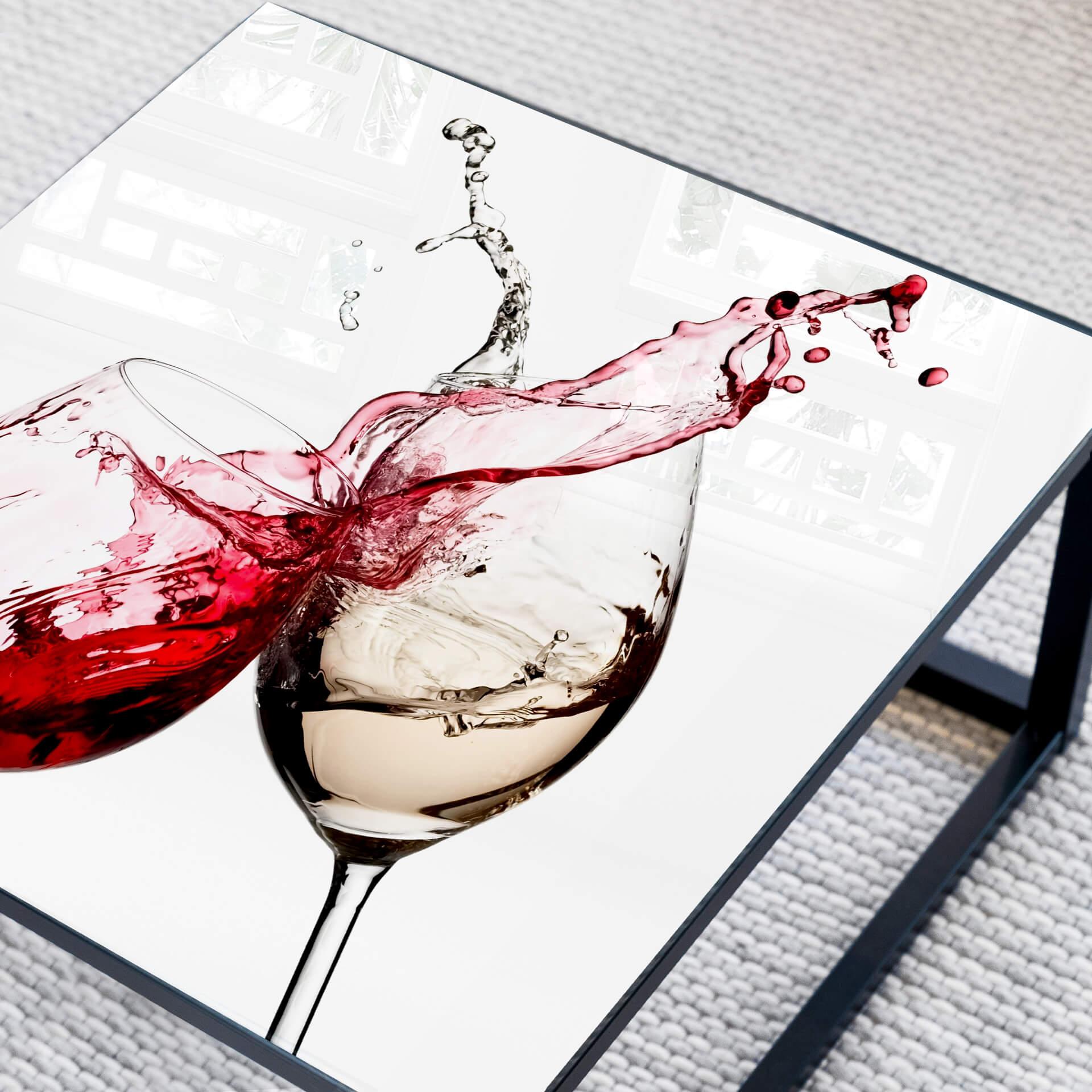 Plateau de table en verre - Verres à vin - Carré